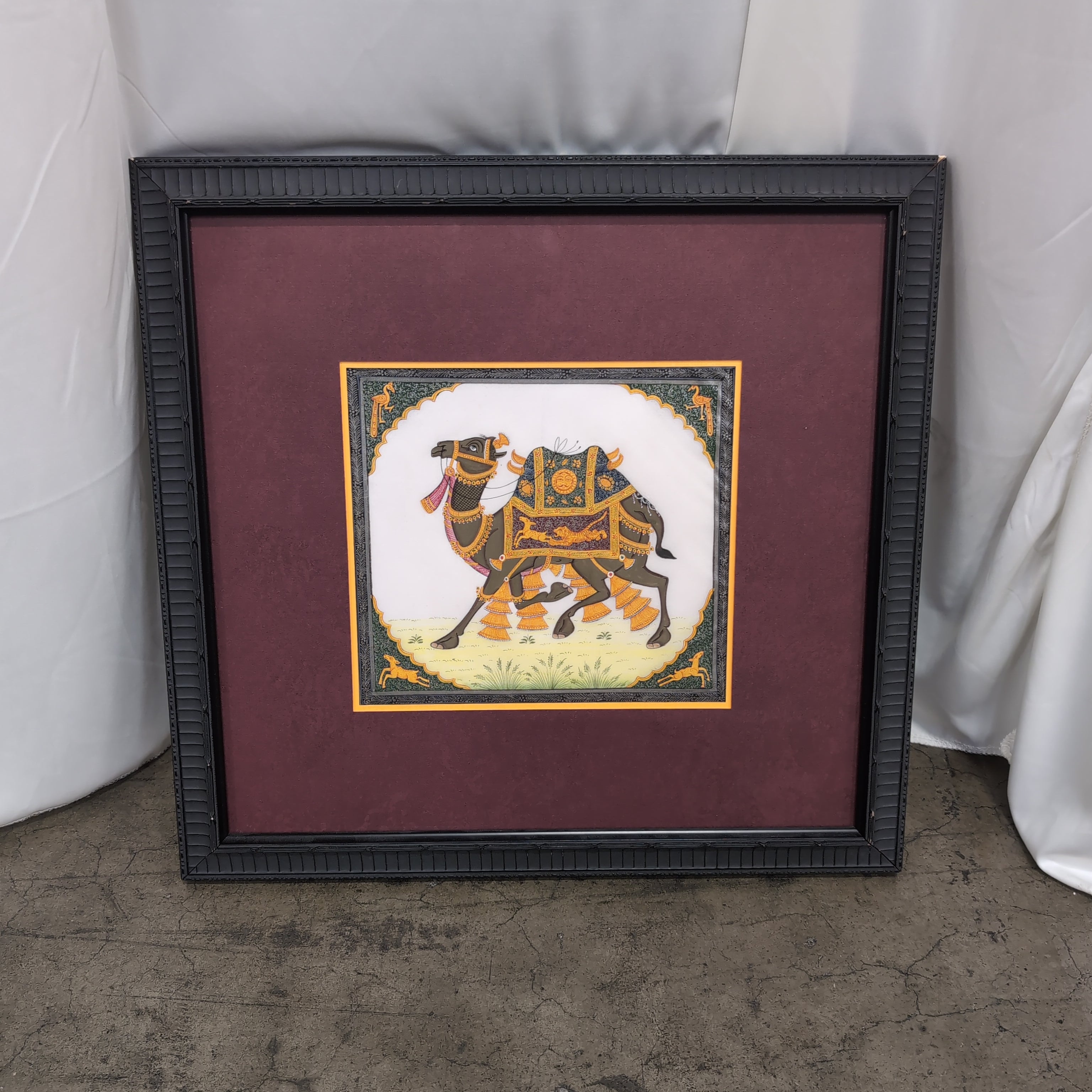 Ornate Camel Motif Art Print in Black Frame