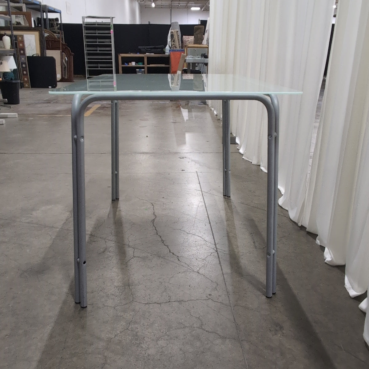 Rectangular Frosted Glass Dining Table with Metal Legs