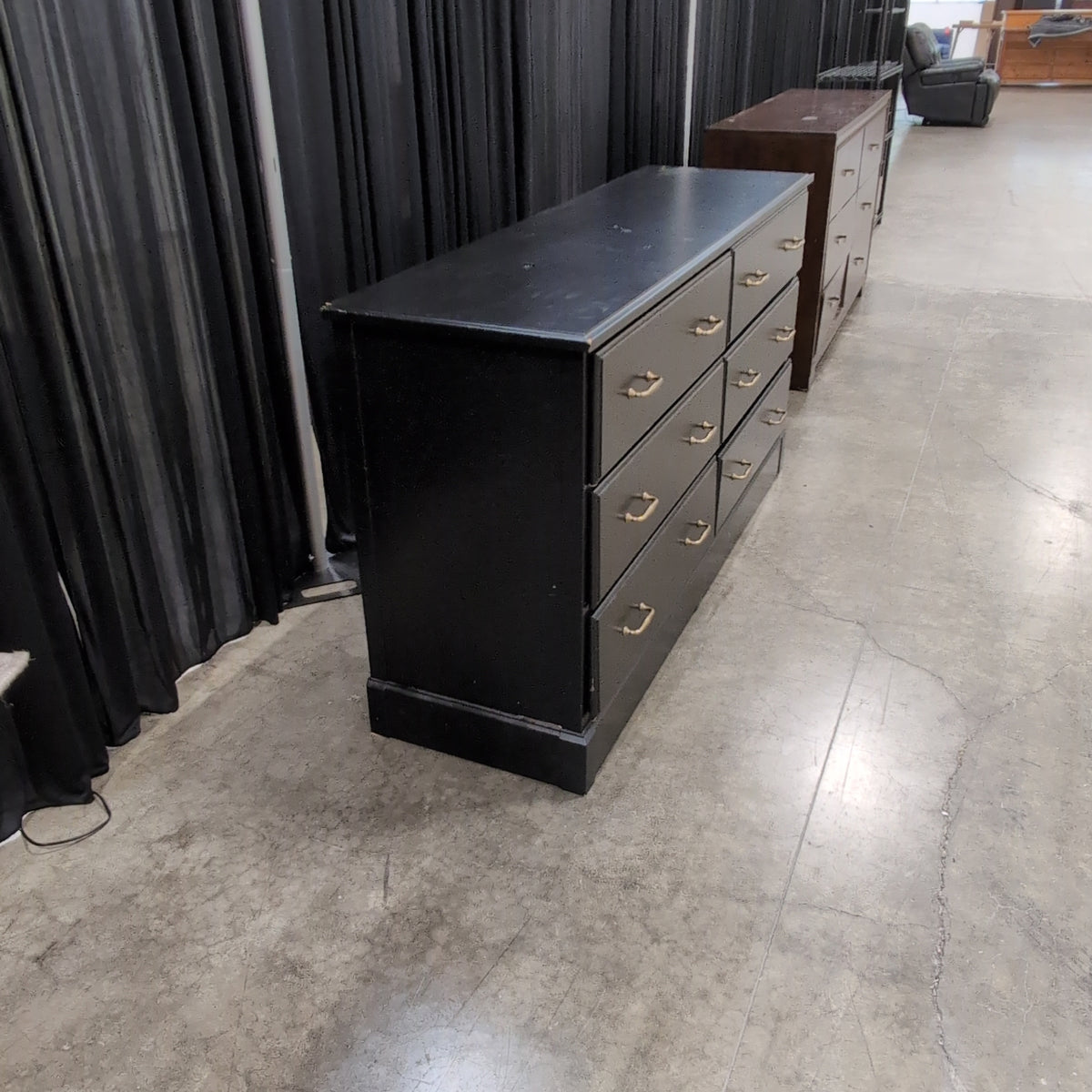 IKEA-Black Six-Drawer Dresser with Gold Pulls
