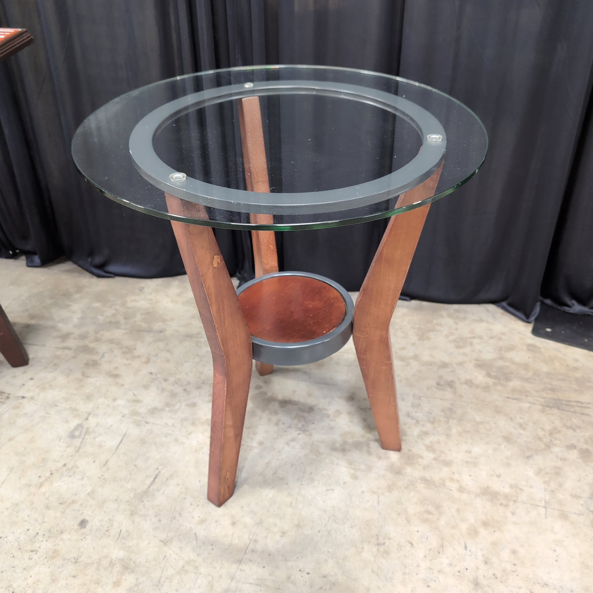 Round Glass Top End Table with Wood Base