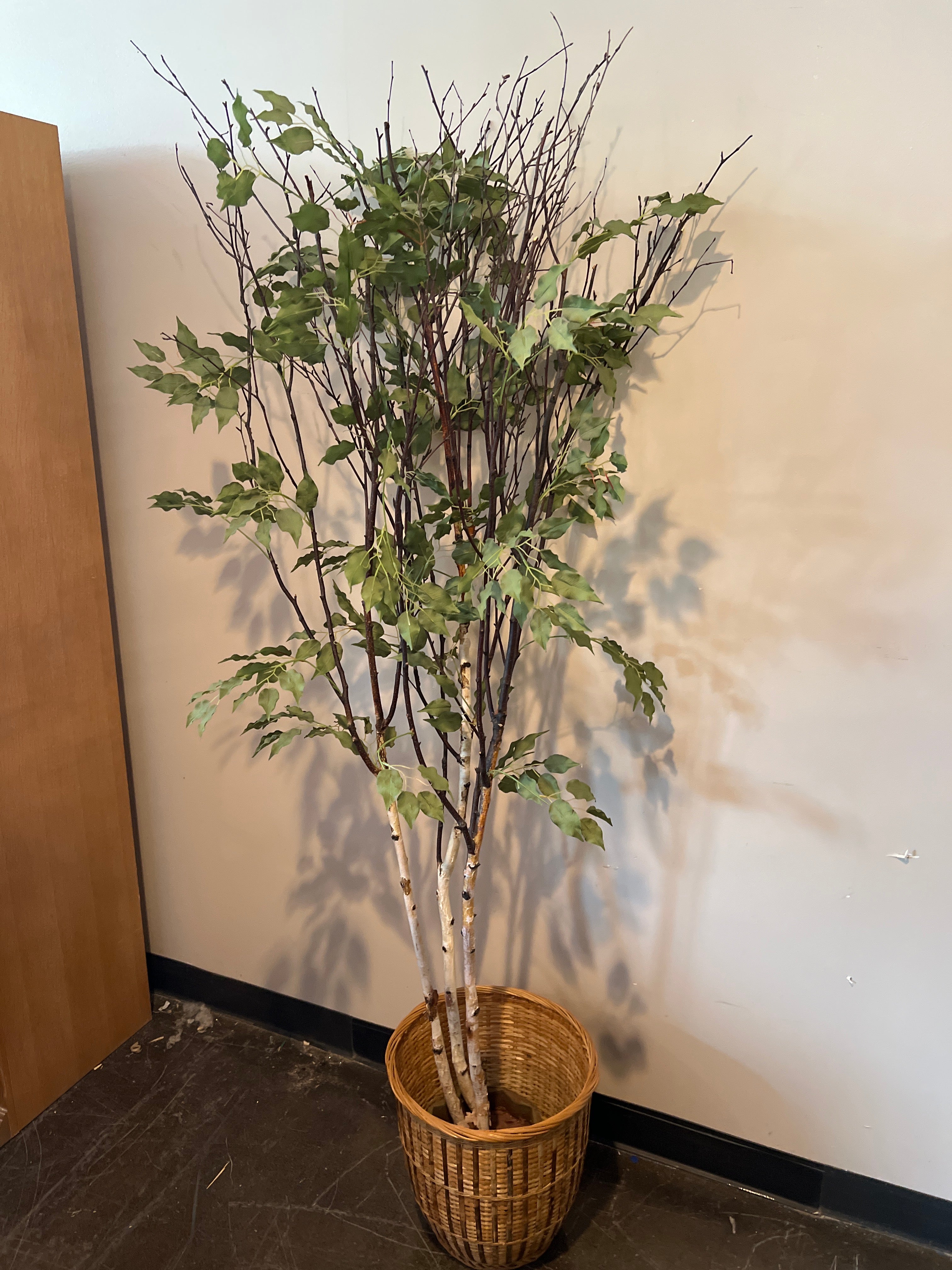 Tall Artificial Tree with Wicker Basket Planter