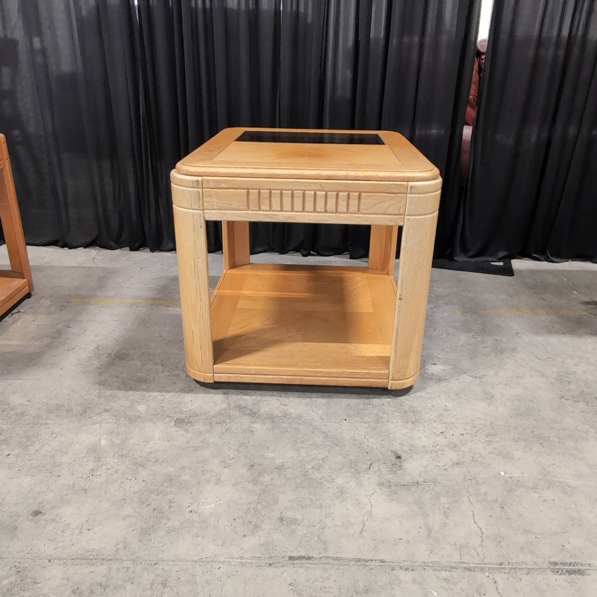 Traditional Light Oak Square End Table with Glass Top