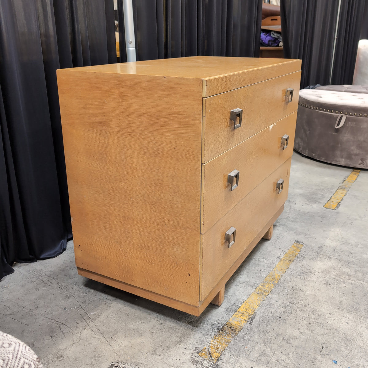 Light Wood Three-Drawer Dresser with Square Pulls