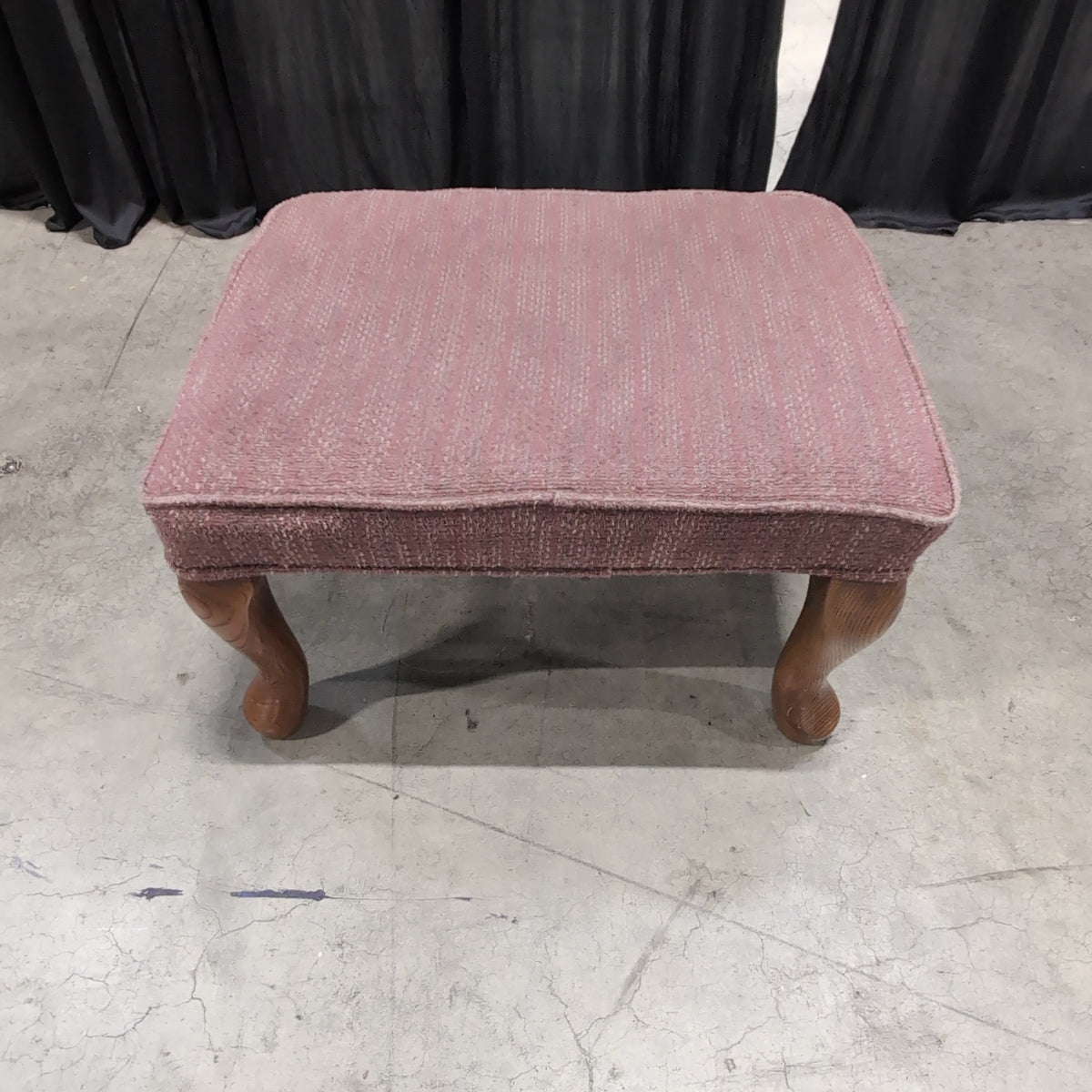 Muted Pink Textured Fabric Ottoman with Carved Legs