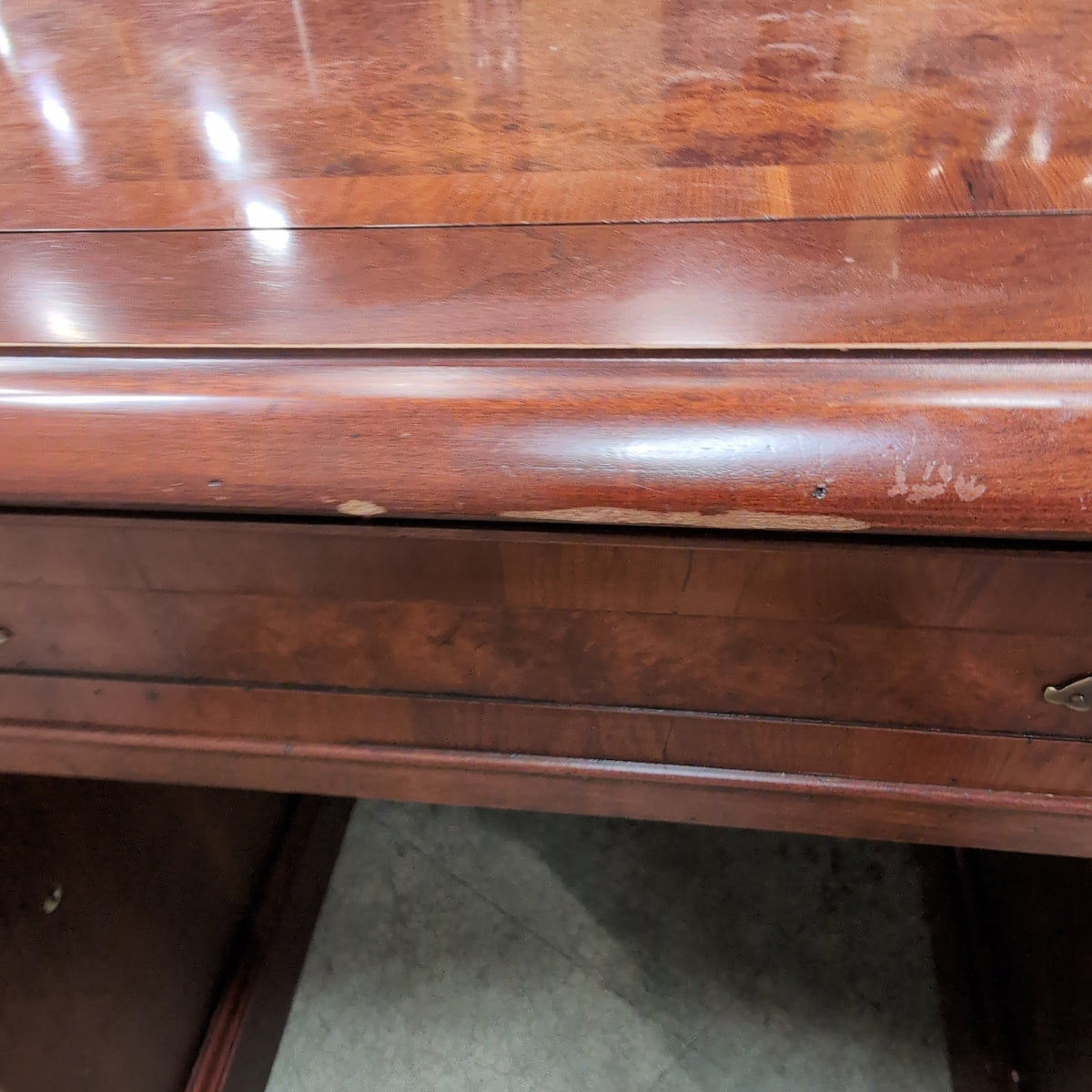 Traditional Mahogany Burl Top Executive Desk