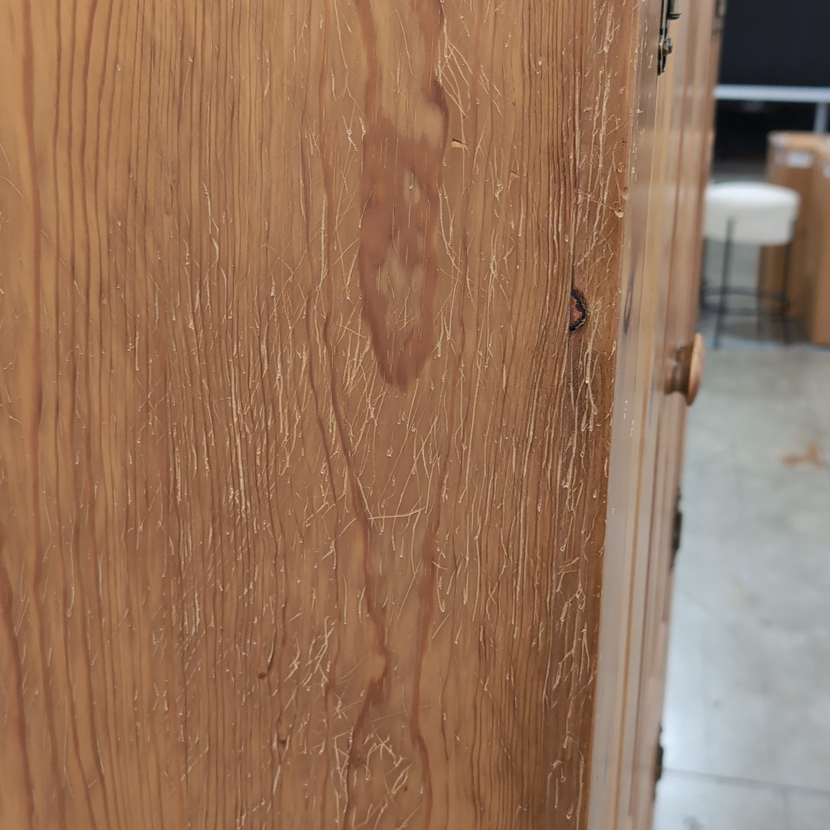 Rustic Pine Four-Door Pantry Cabinet in Natural Wood