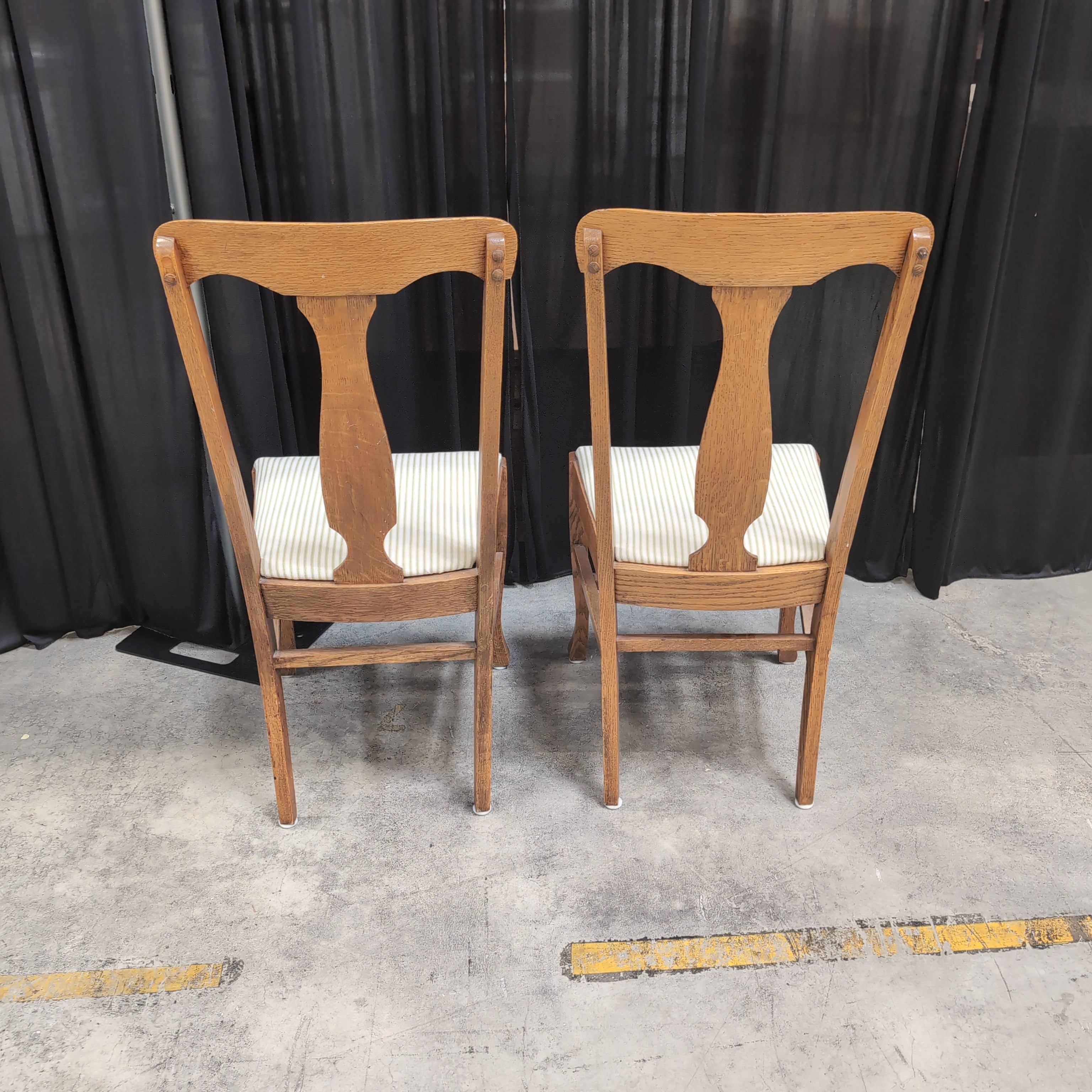 Pair of Vintage Oak Dining Chair with Striped Upholstery