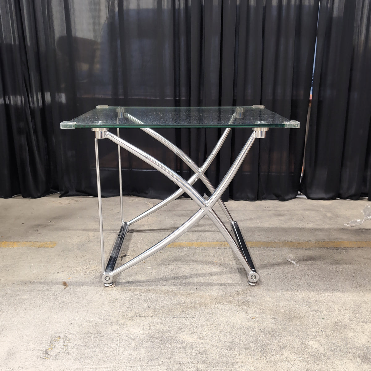 Modern Chrome X-Base Glass End Table