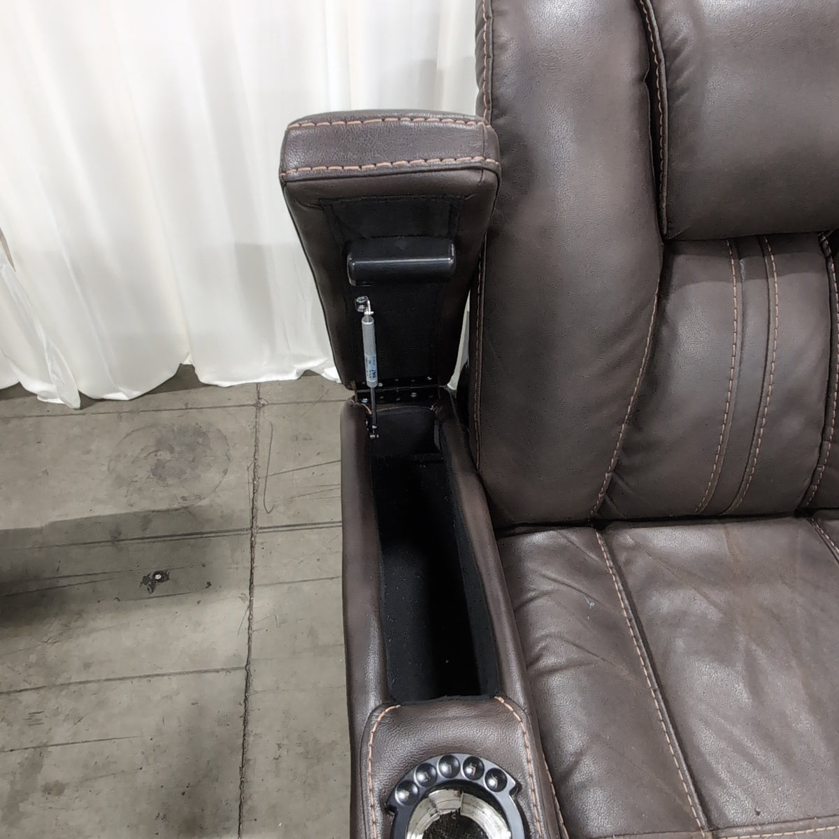 Man Wah Furniture-Modern Brown Faux Leather Reclining Loveseat with LED Cupholders
