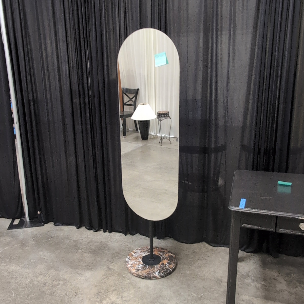 Capsule Full-Length Floor Mirror with Marble-Look Base