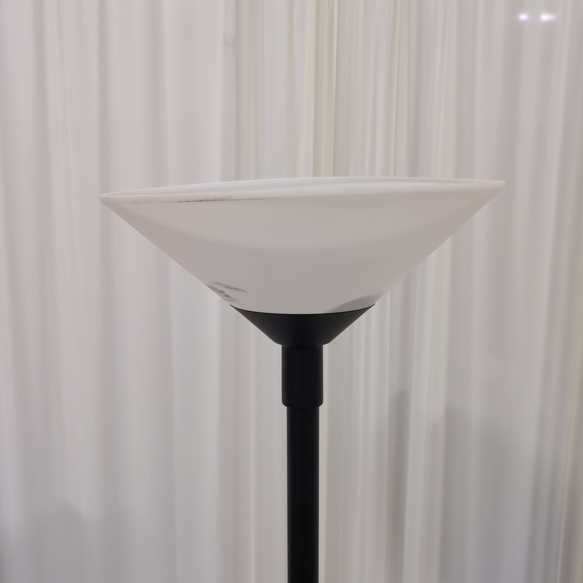 Black Metal Torchiere Floor Lamp with Frosted Cone Shade