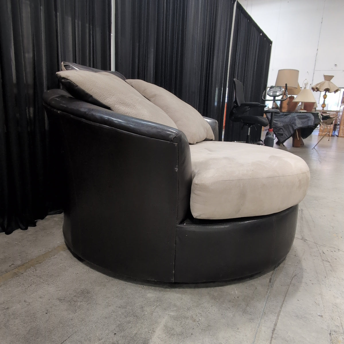 Dark Brown and Beige Oversized Round Chair