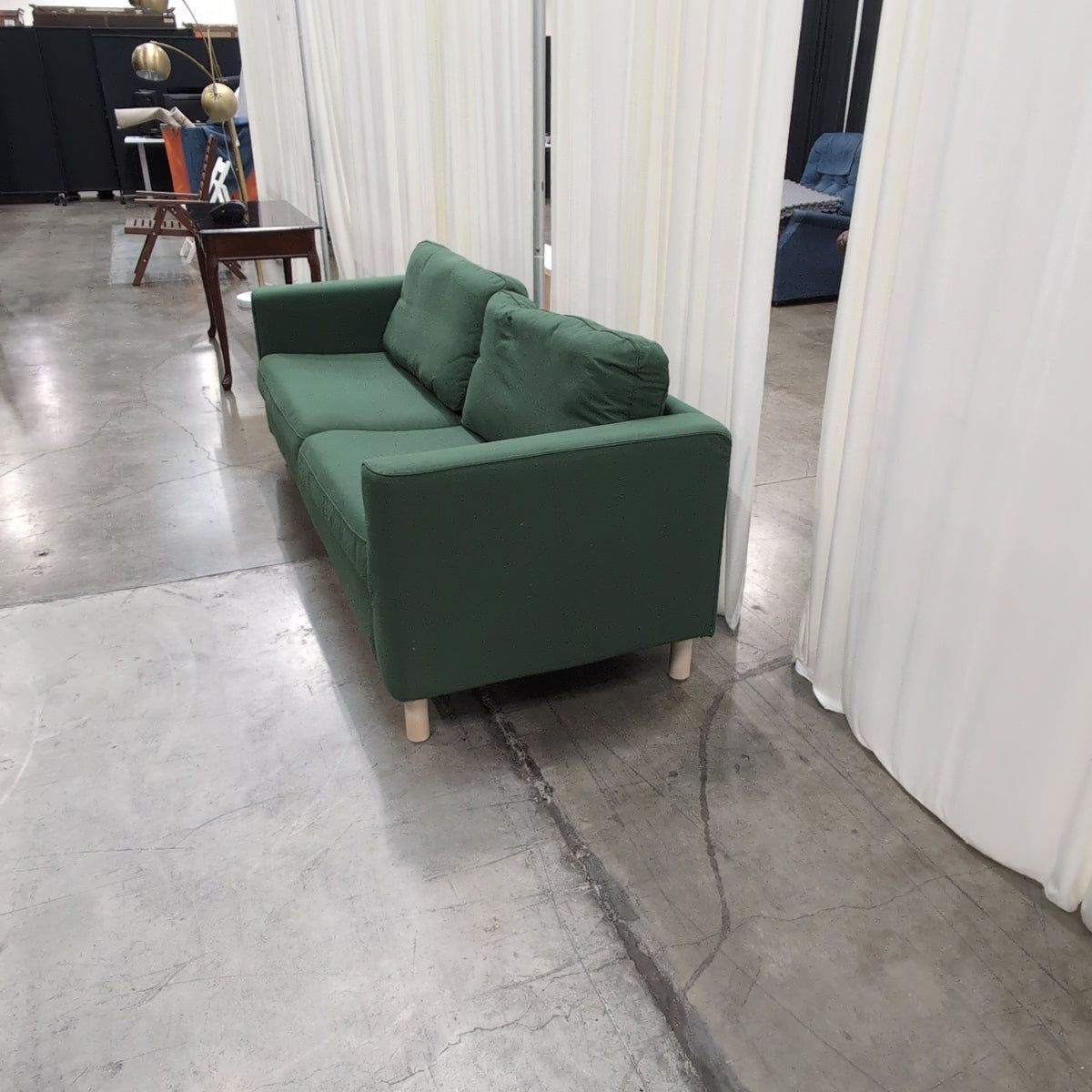 IKEA-Simple Green Fabric Couch with Square Arms