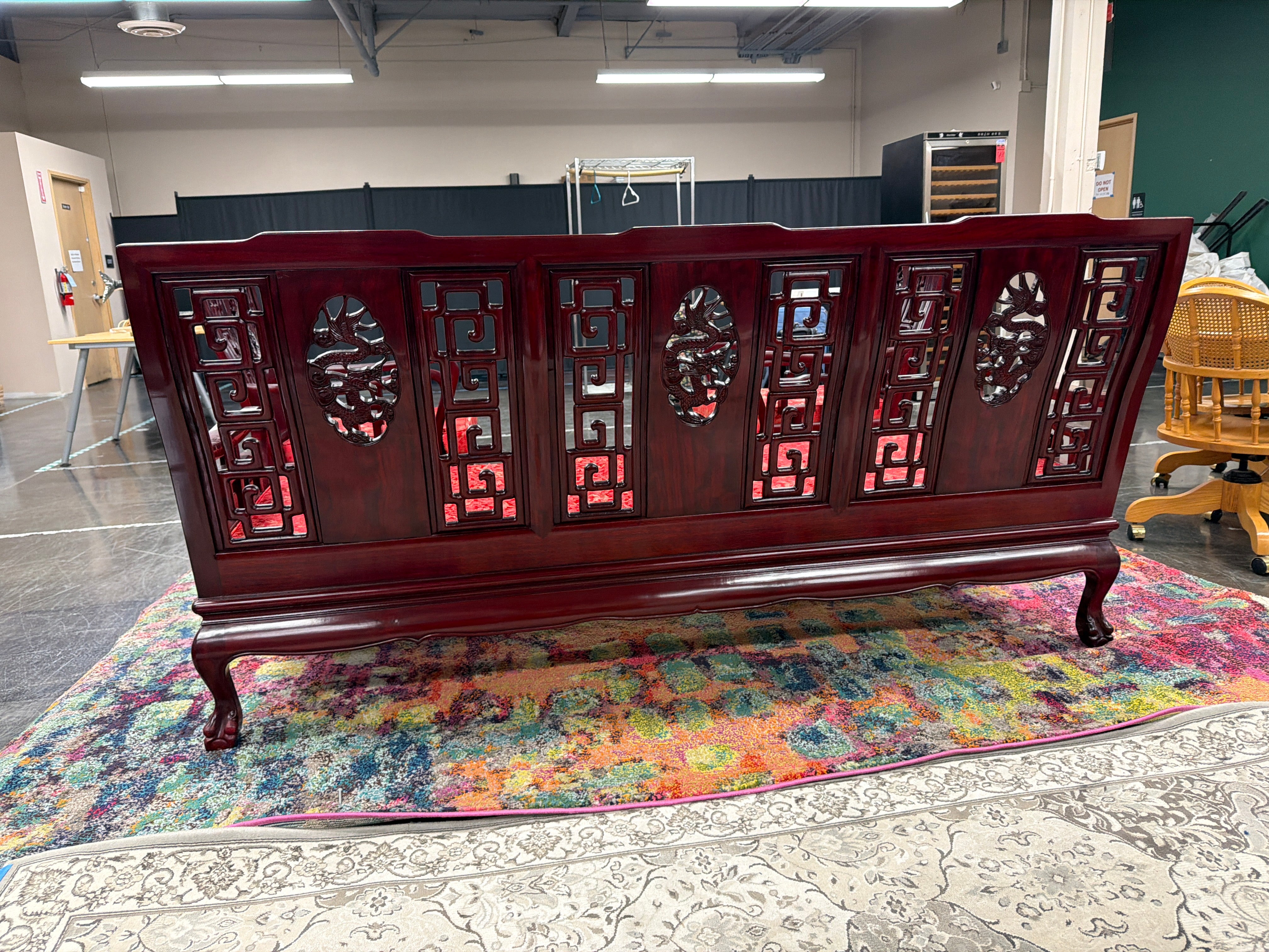 Dark Wood Asian Style Couch with Red Cushion