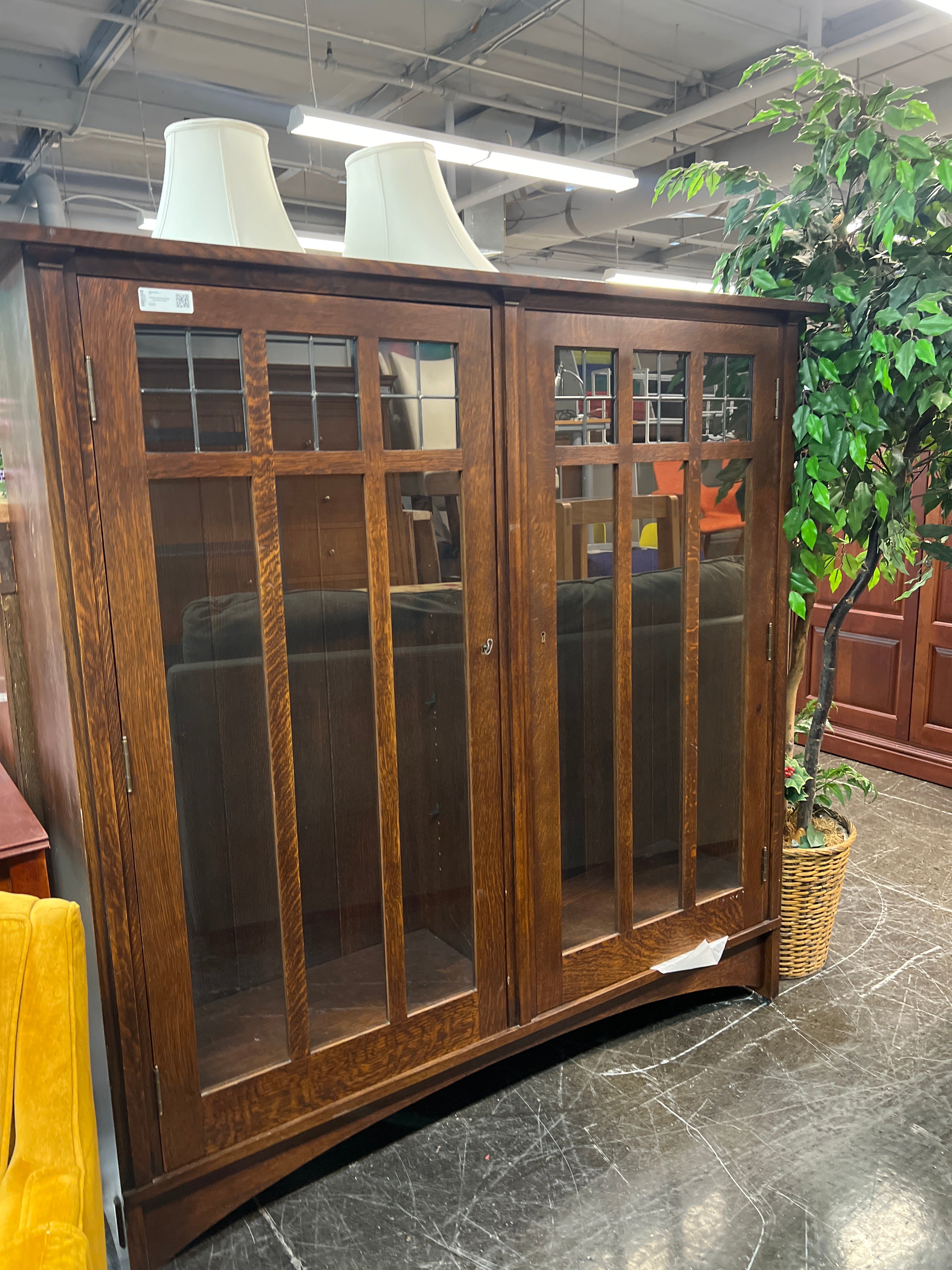Window Framed Bookcase with Double Doors