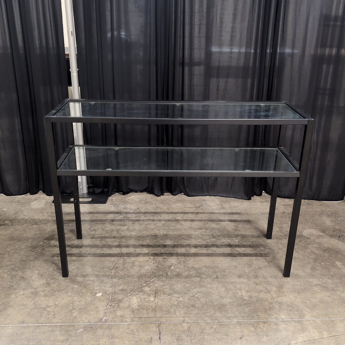 Black Metal Two-Tier Console Table with Glass Shelves
