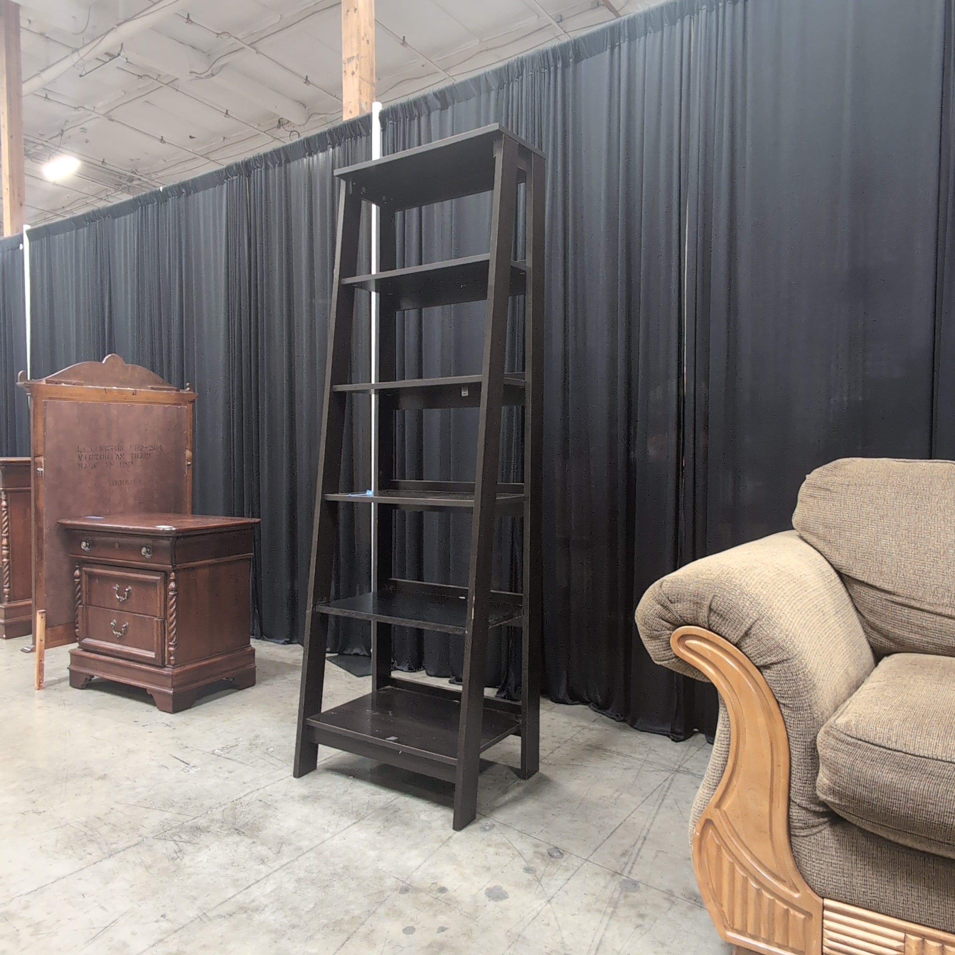 Dark Brown Five-Shelf Ladder Bookcase