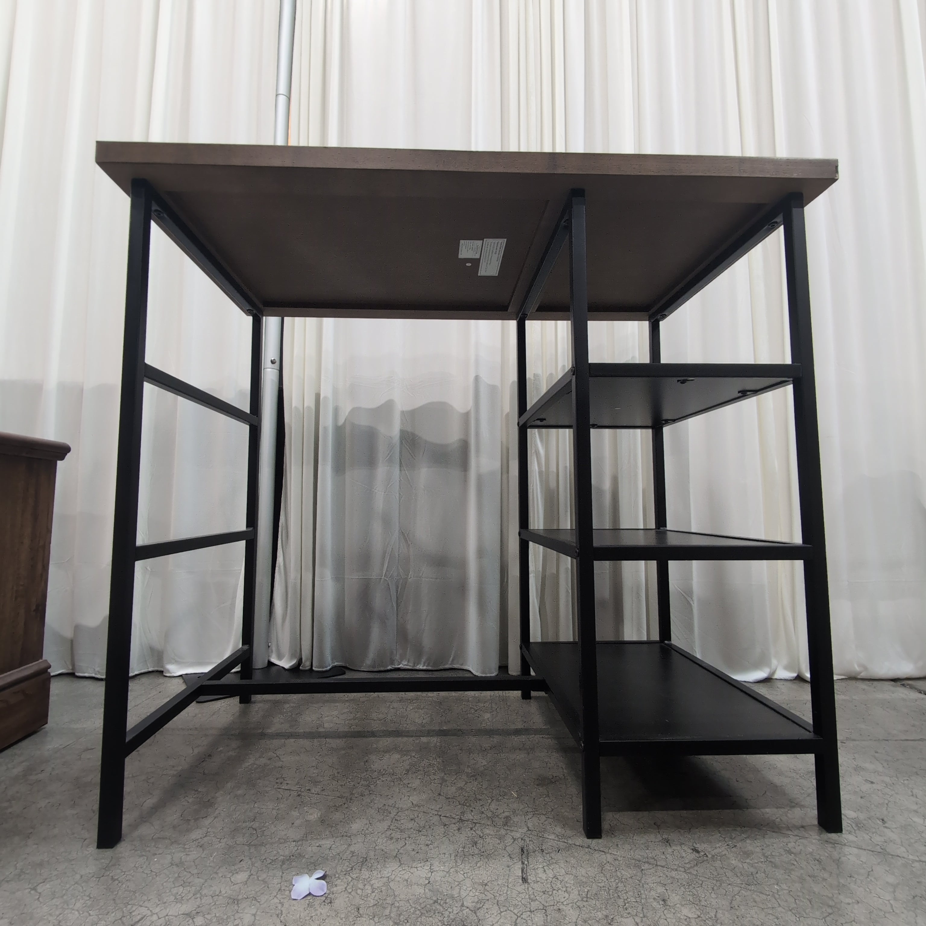 Industrial Style Dark Wood Desk with Side Shelves