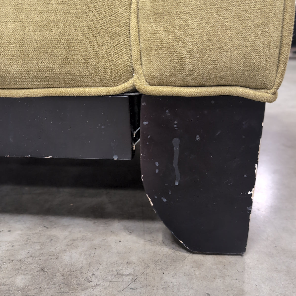 Tan Fabric Three-Cushion Couch with Rolled Arms