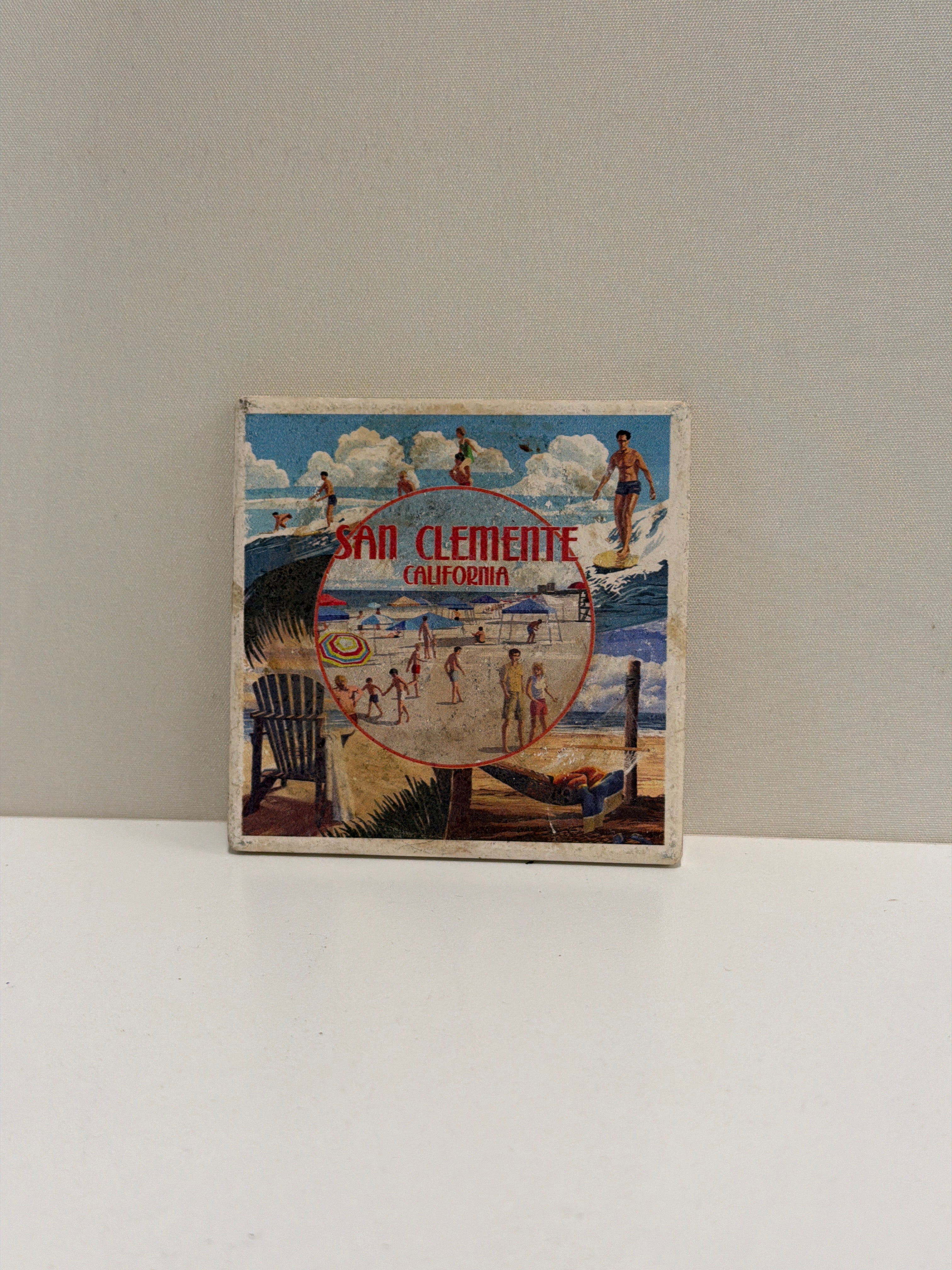 Retro San Clemente California Beach Scene Souvenir Art