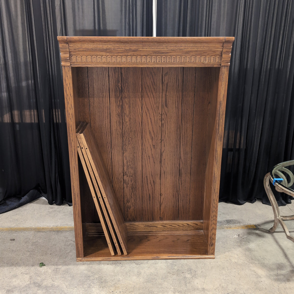 Brown Wood Grain Bookcase with Decorative Crown Molding