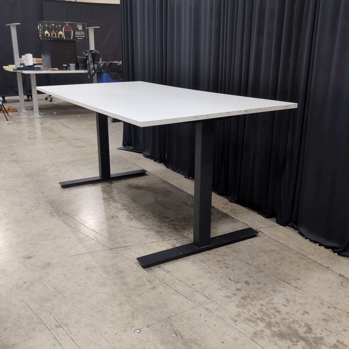 White Rectangular Desk with Black Metal Base