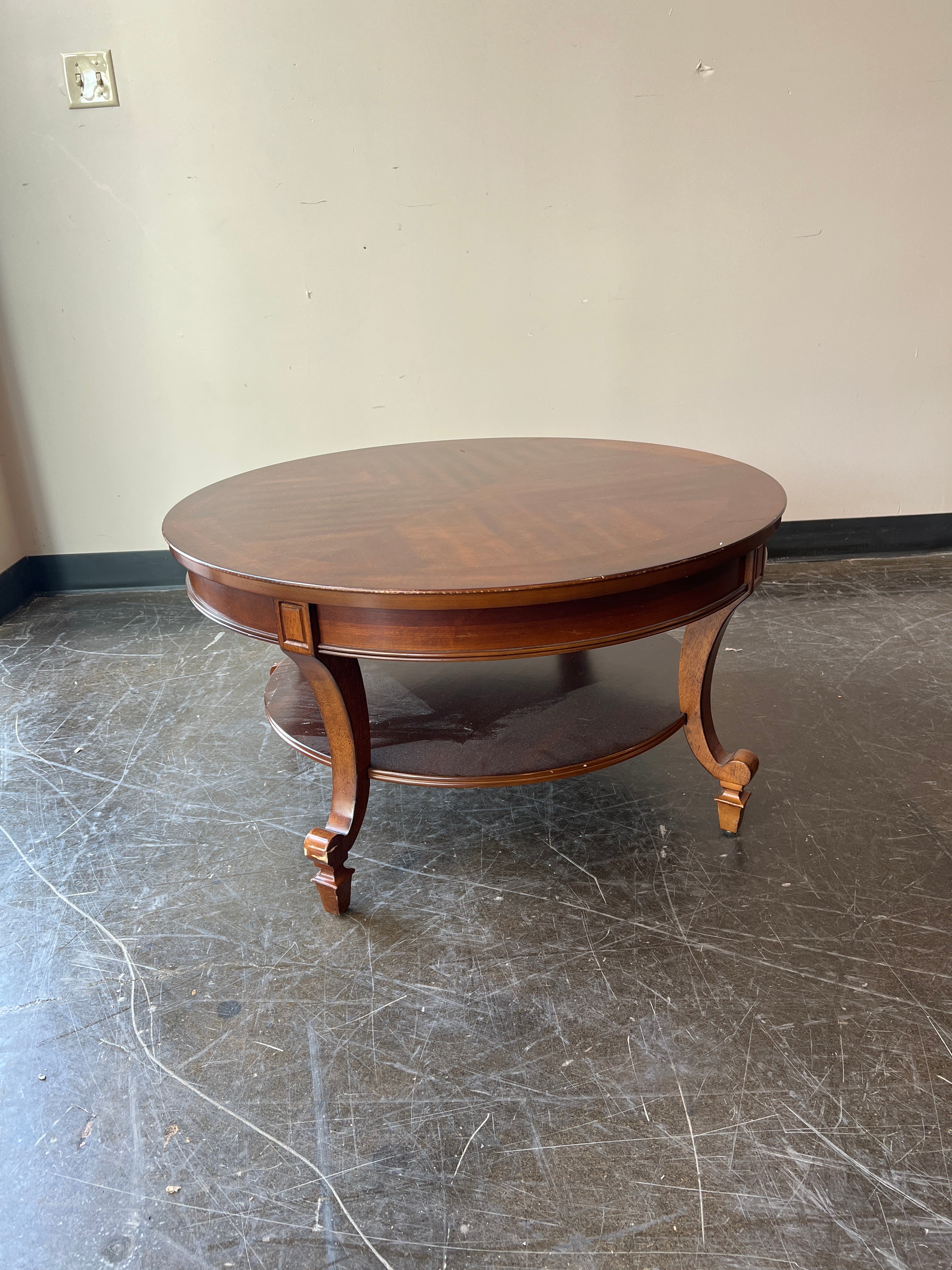 Round Hardwood Coffee Table with Under Shelf