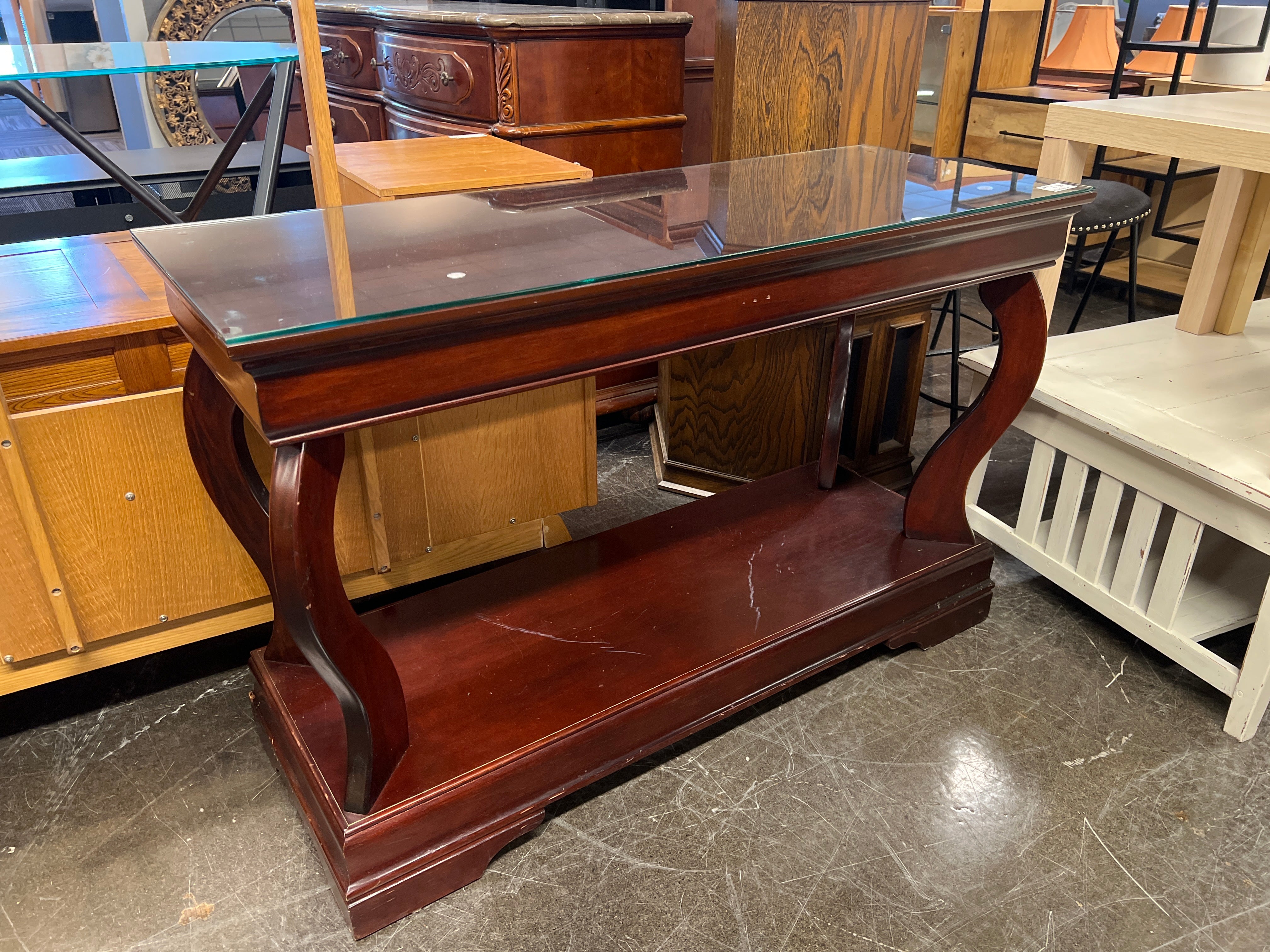 Cherrywood Accent Table with Glass Top