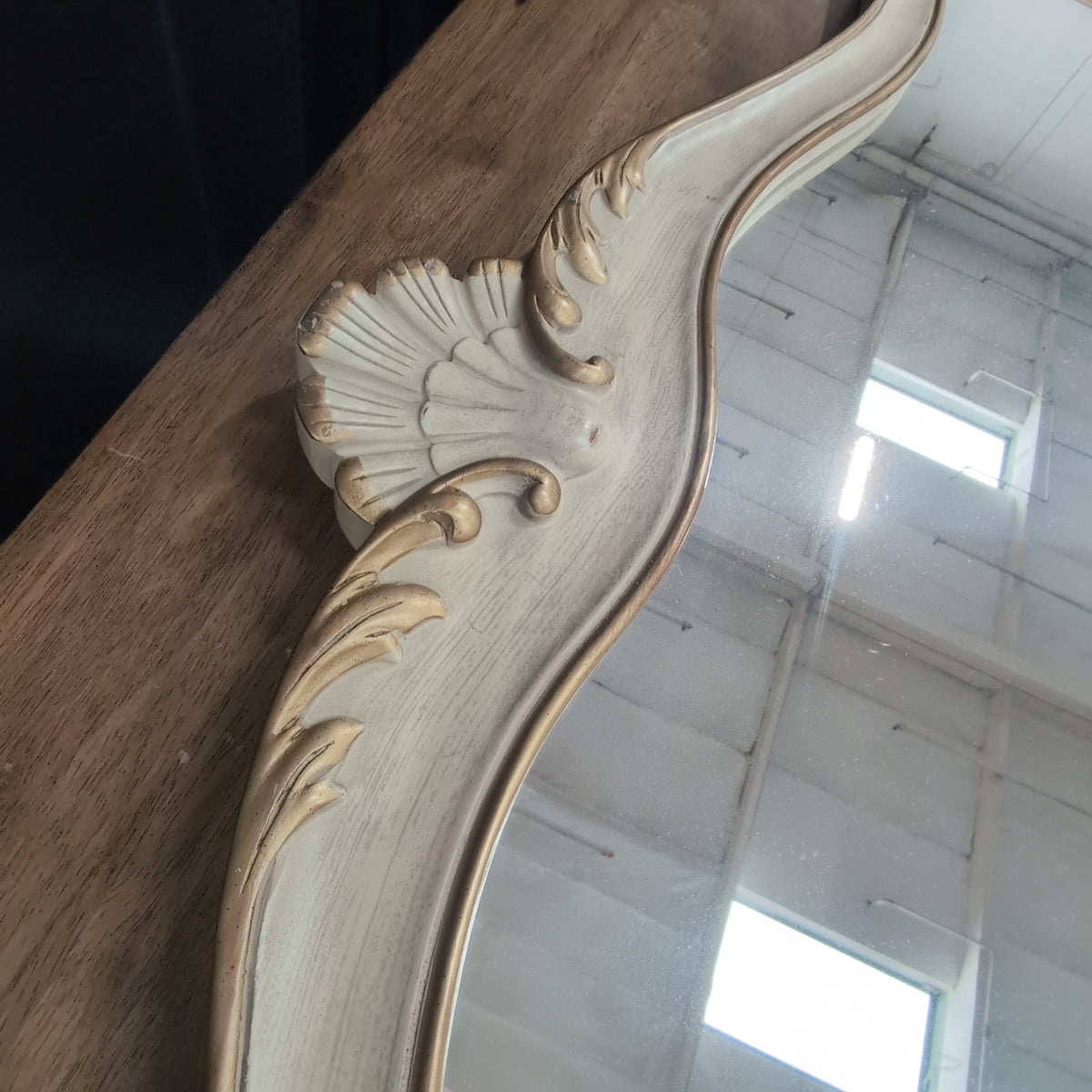 Ornate Cream Scalloped Wall Mirror with Gold Trim
