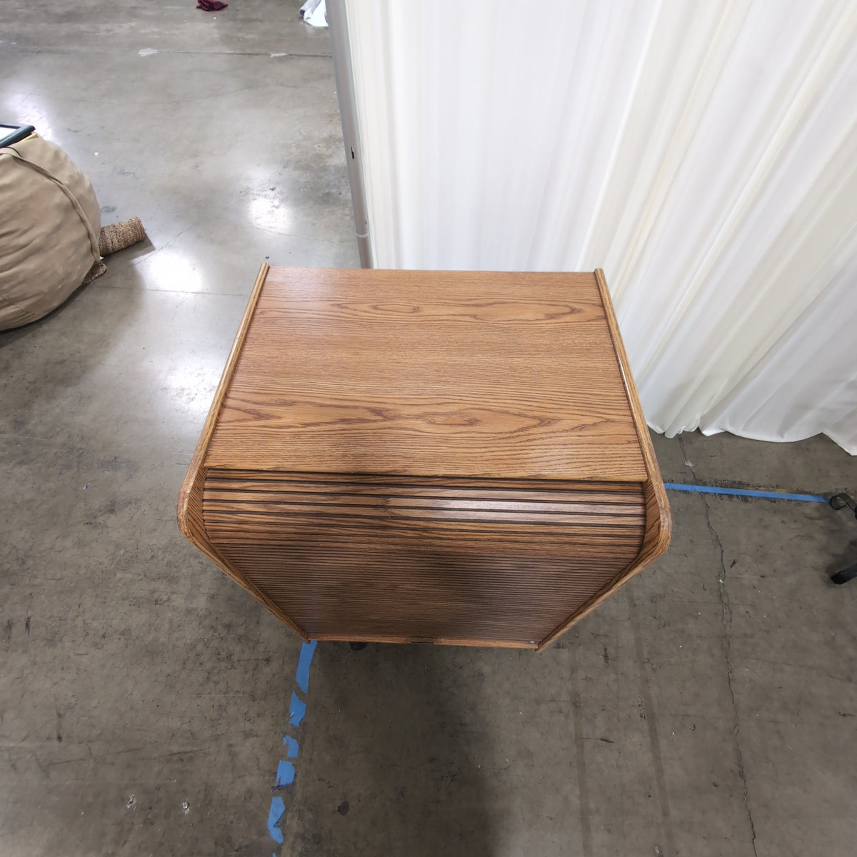 Brown Wood Roll-Top Storage Cabinet with Casters