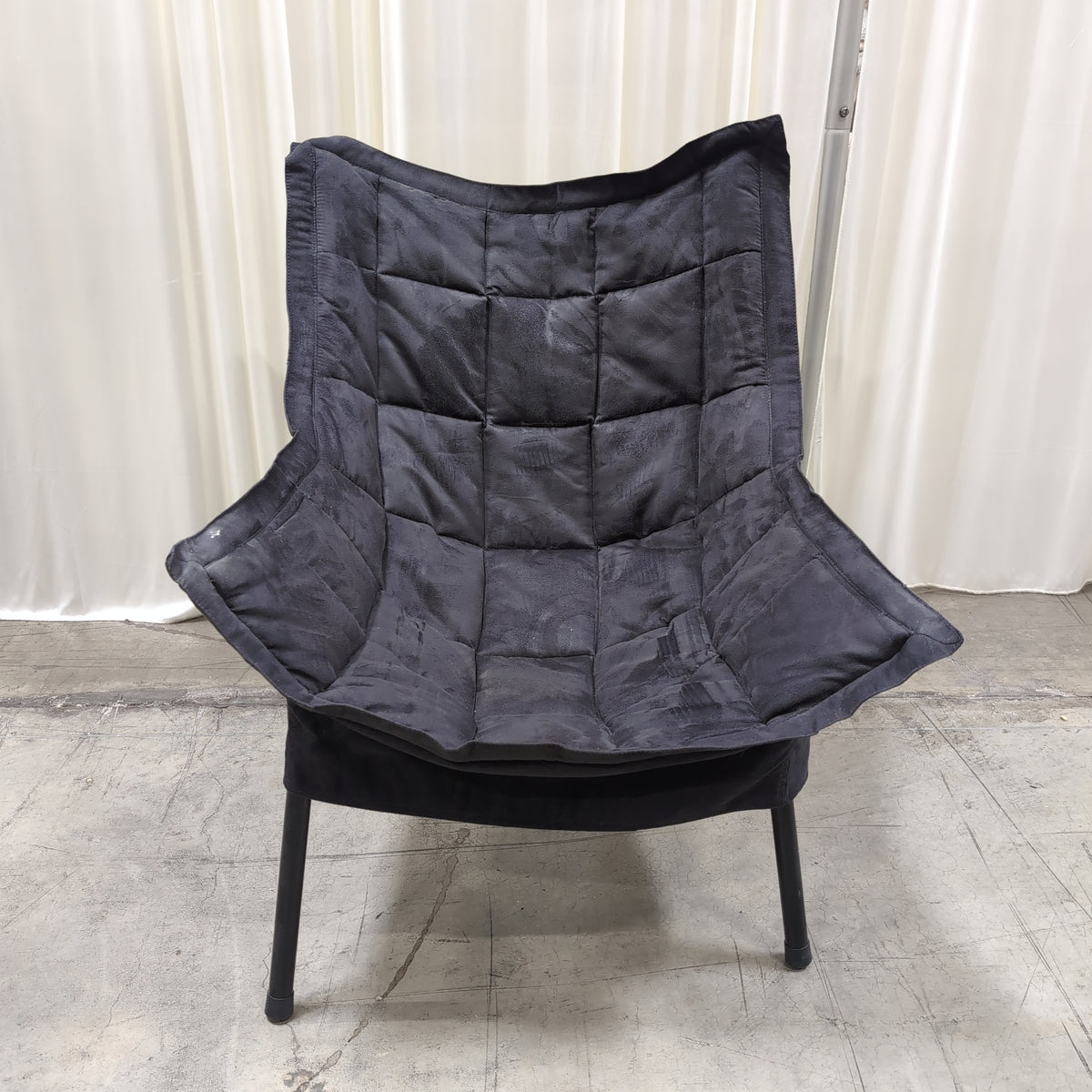 Black Quilted Fabric Lounge Chair with Metal Frame