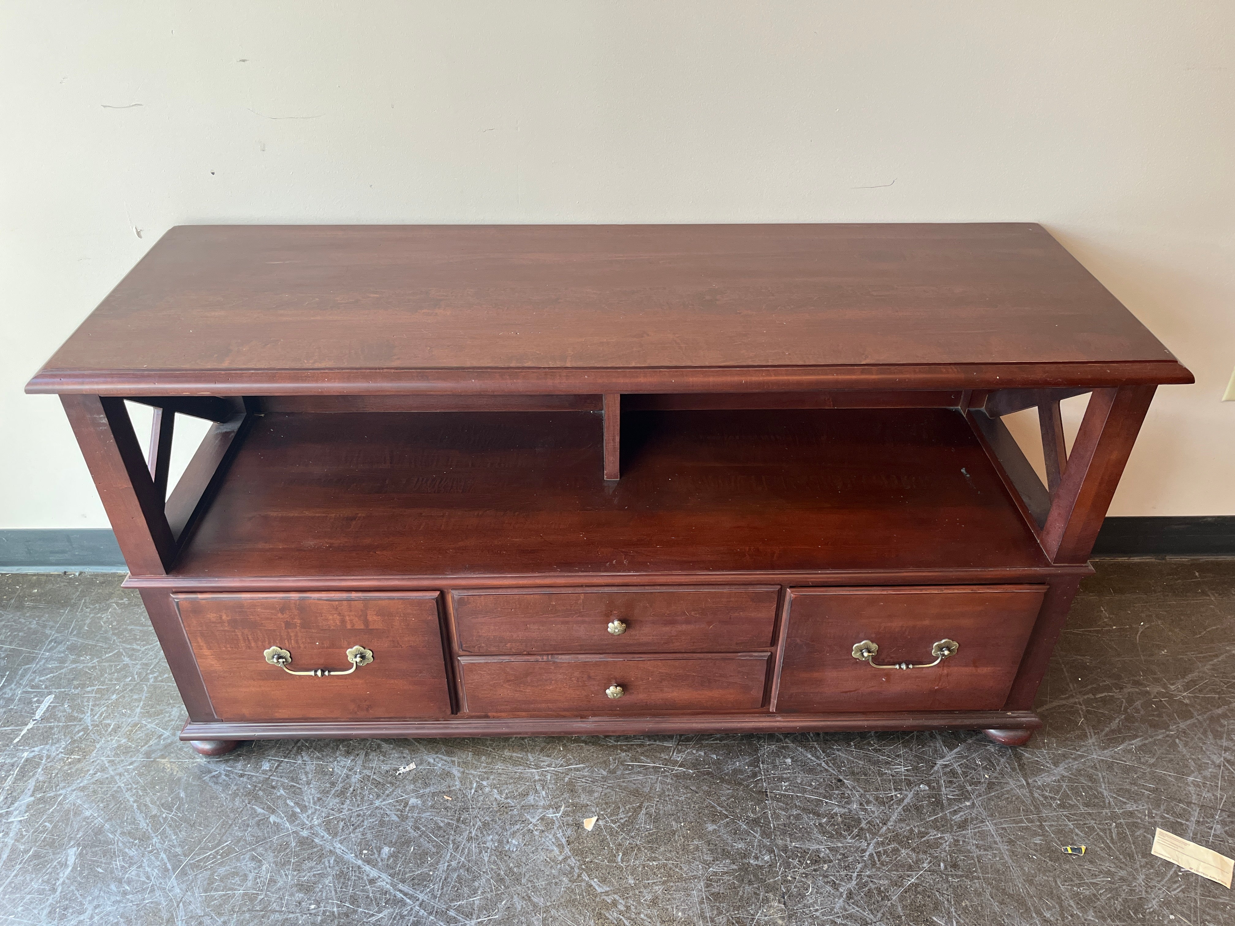 Dark Brown Wood Media Console with Storage Drawers