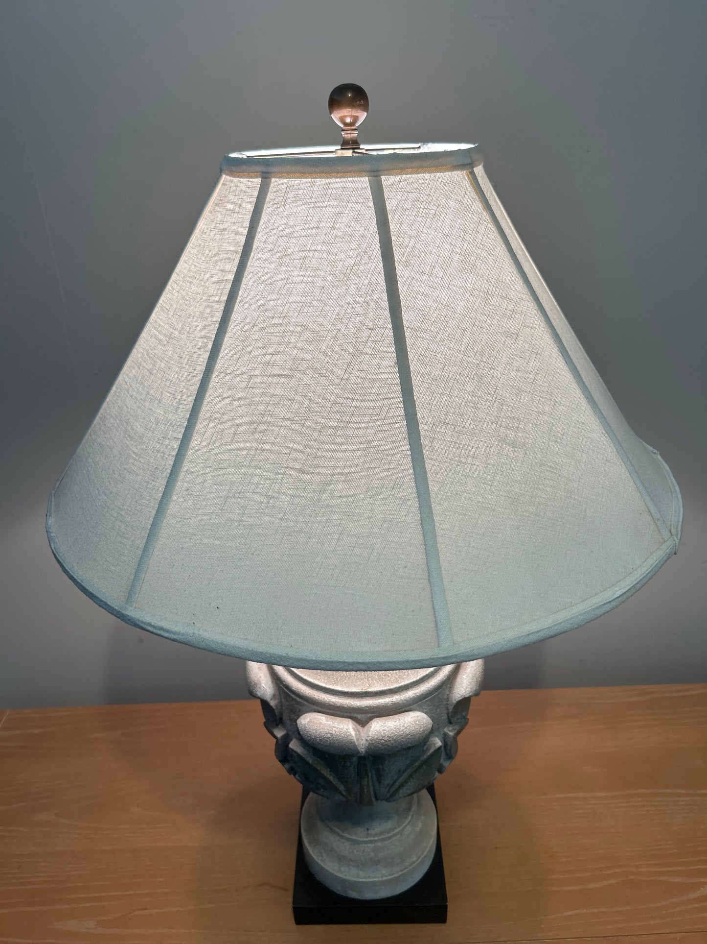 Stone-Style Urn Table Lamp with Off-White Shade