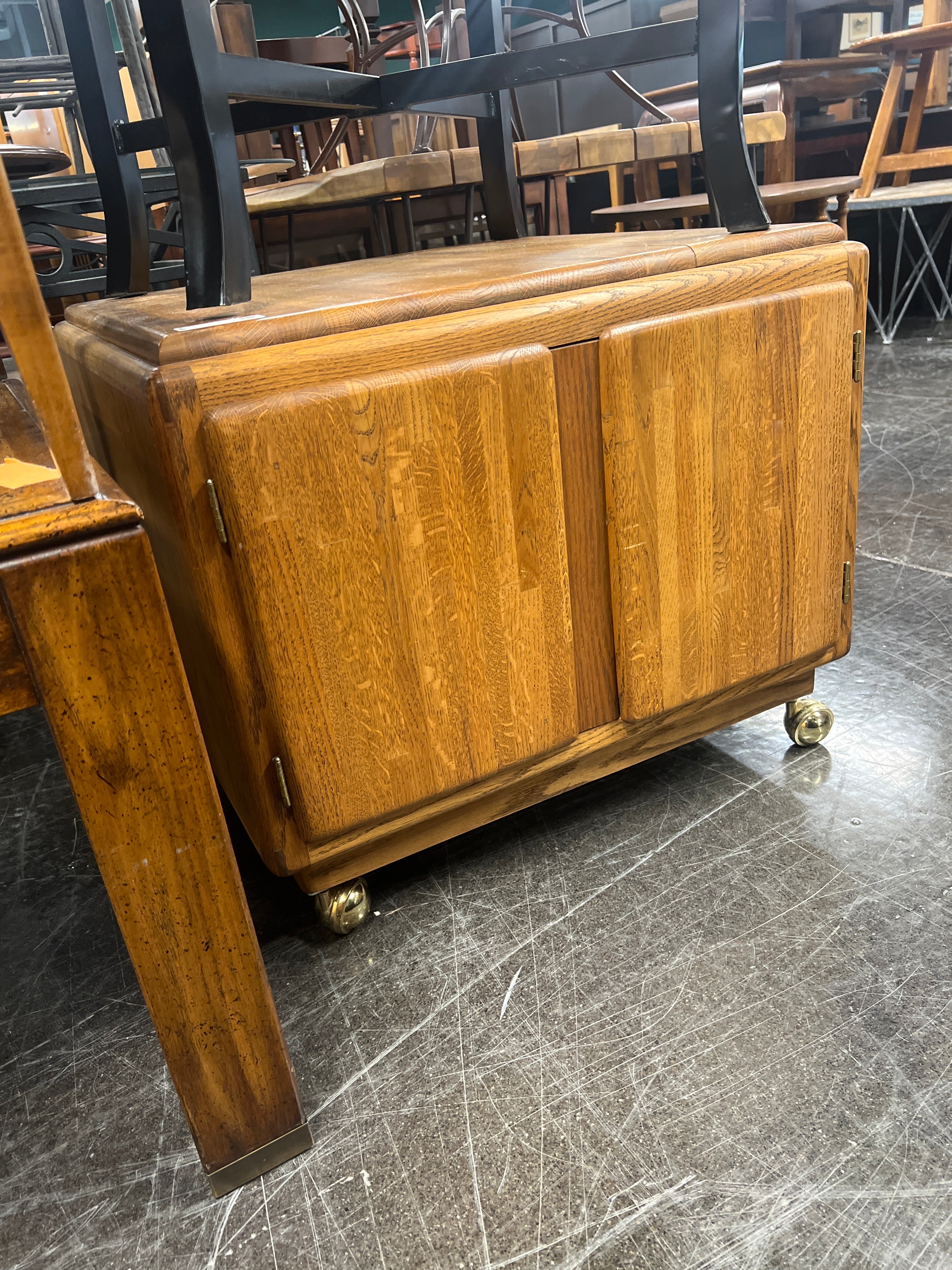 Large MCM end table on wheels
