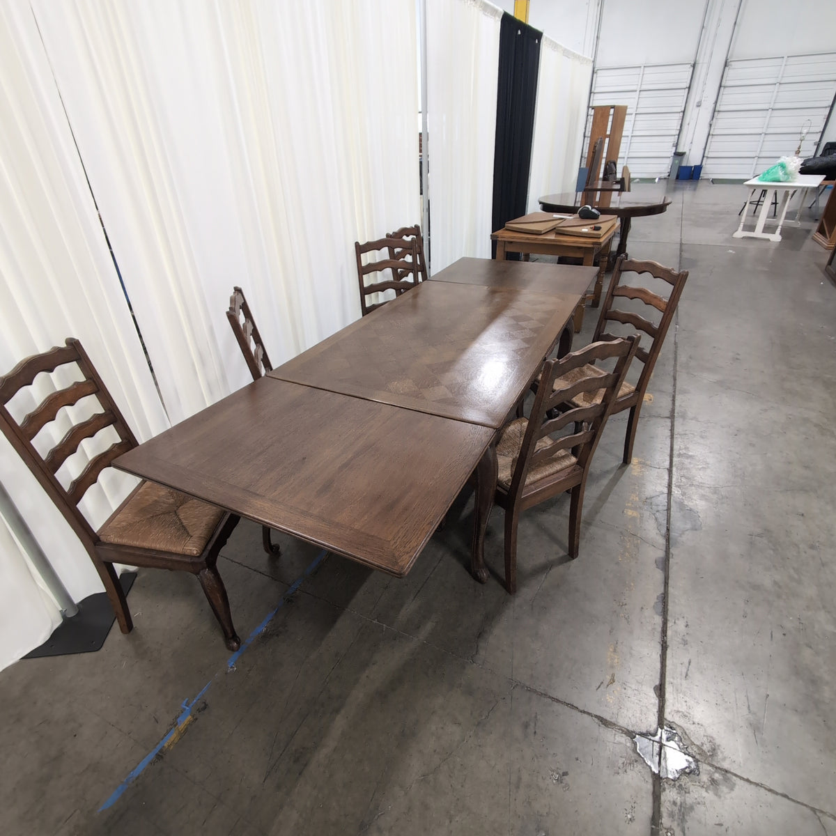 French Provincial Style Wood Dining Table with Six Chairs