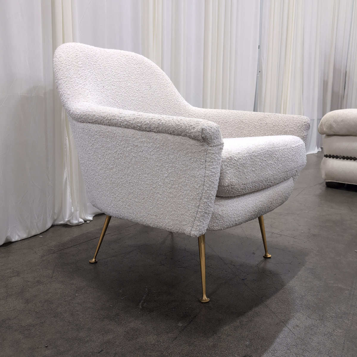 Cream Bouclé Armchair with Brass-Toned Feet