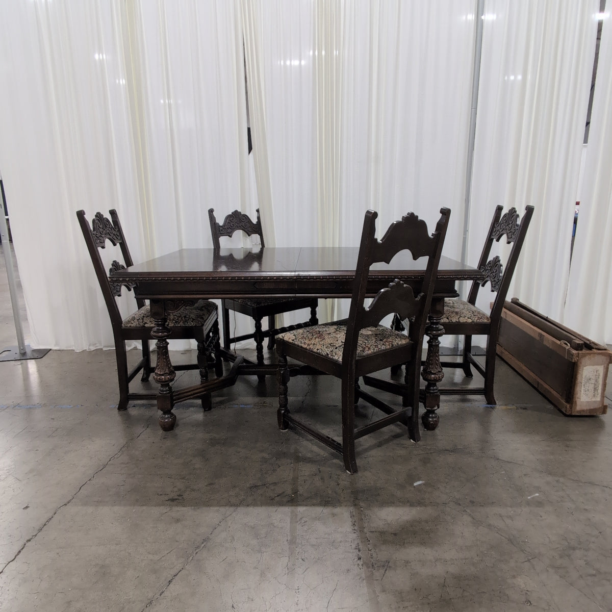 Traditional Dark Wood Dining Table with Upholstered Chairs