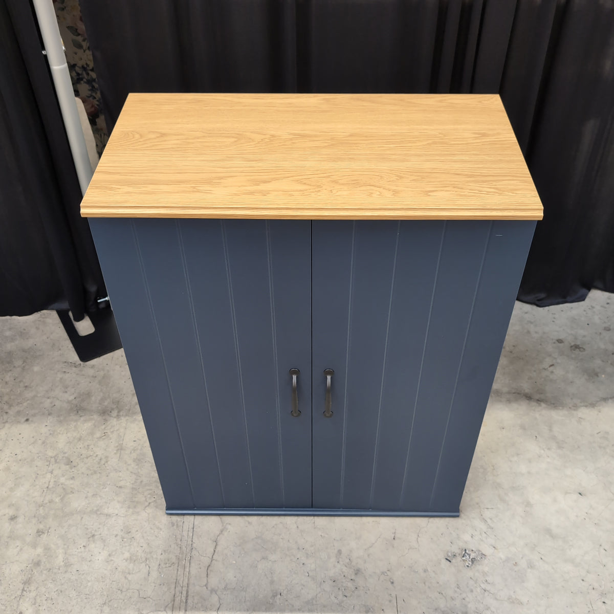 Modern Navy Blue Two-Door cabinet with Wood Top