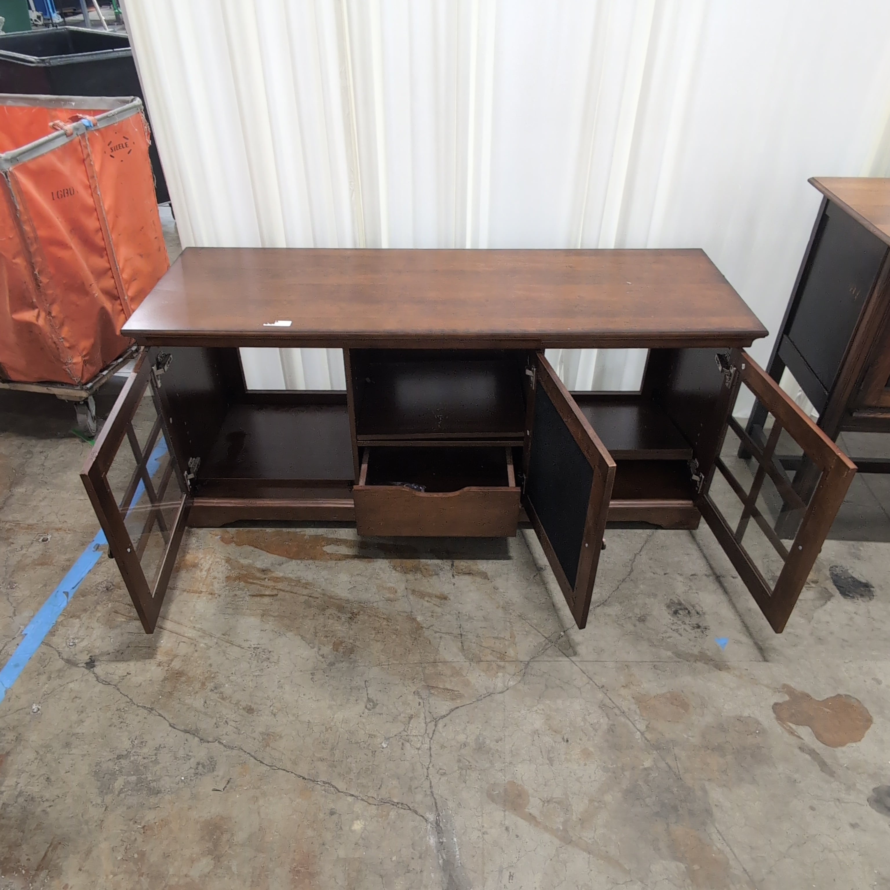 Brown Wood TV Stand with Glass Door