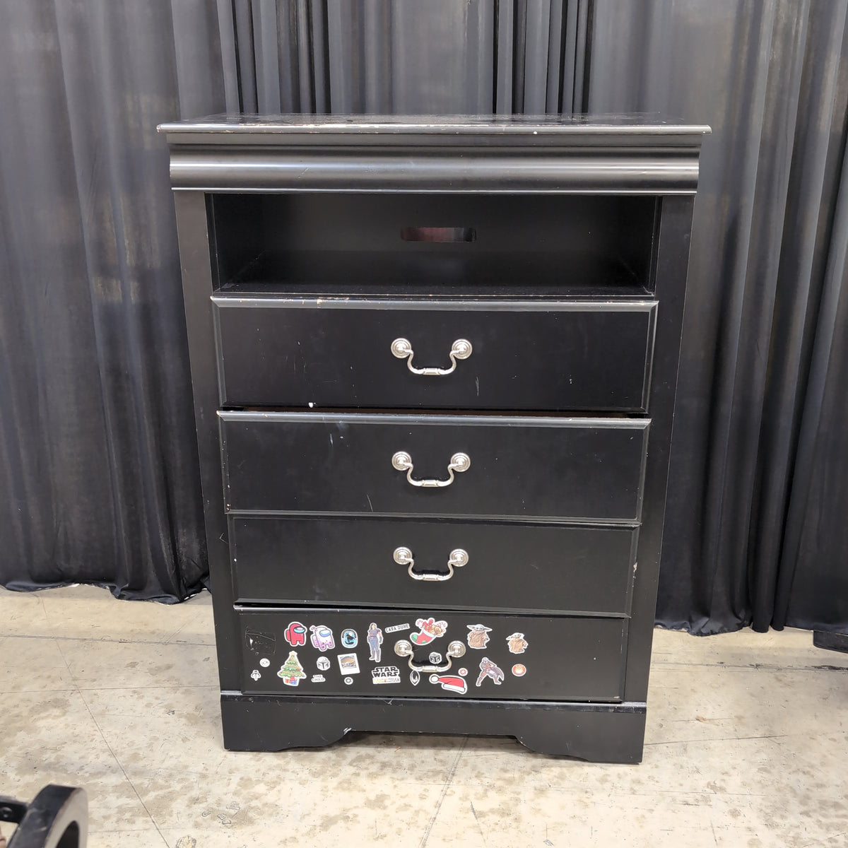 Black Wood Nightstand with Ornate Pulls