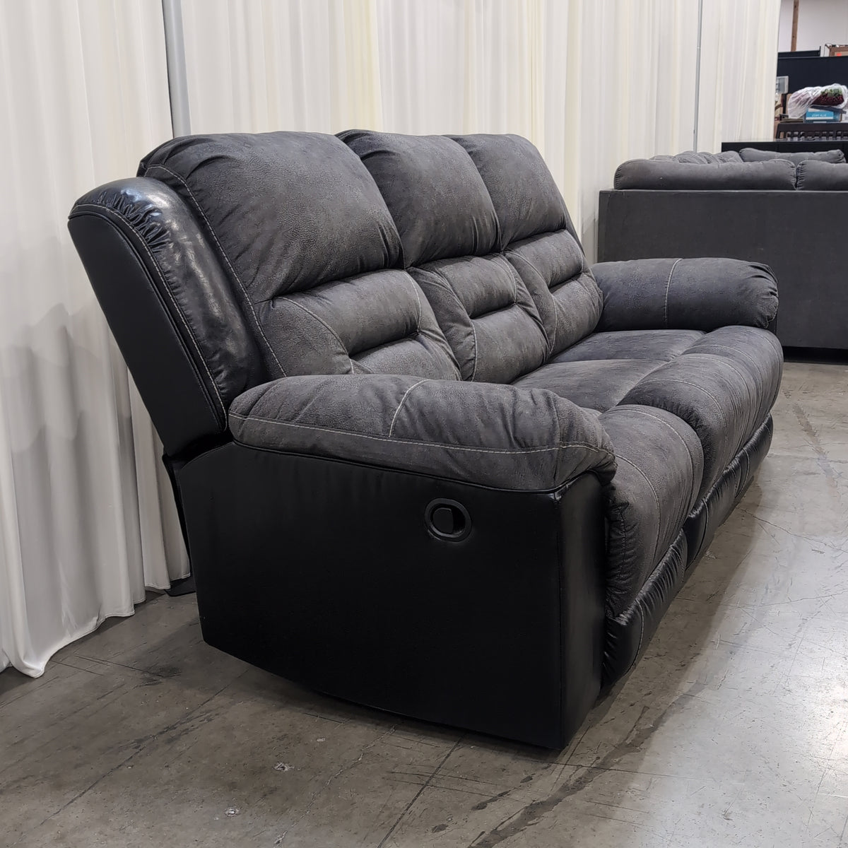 Dark Gray Fabric Three-Seat Recliner Couch