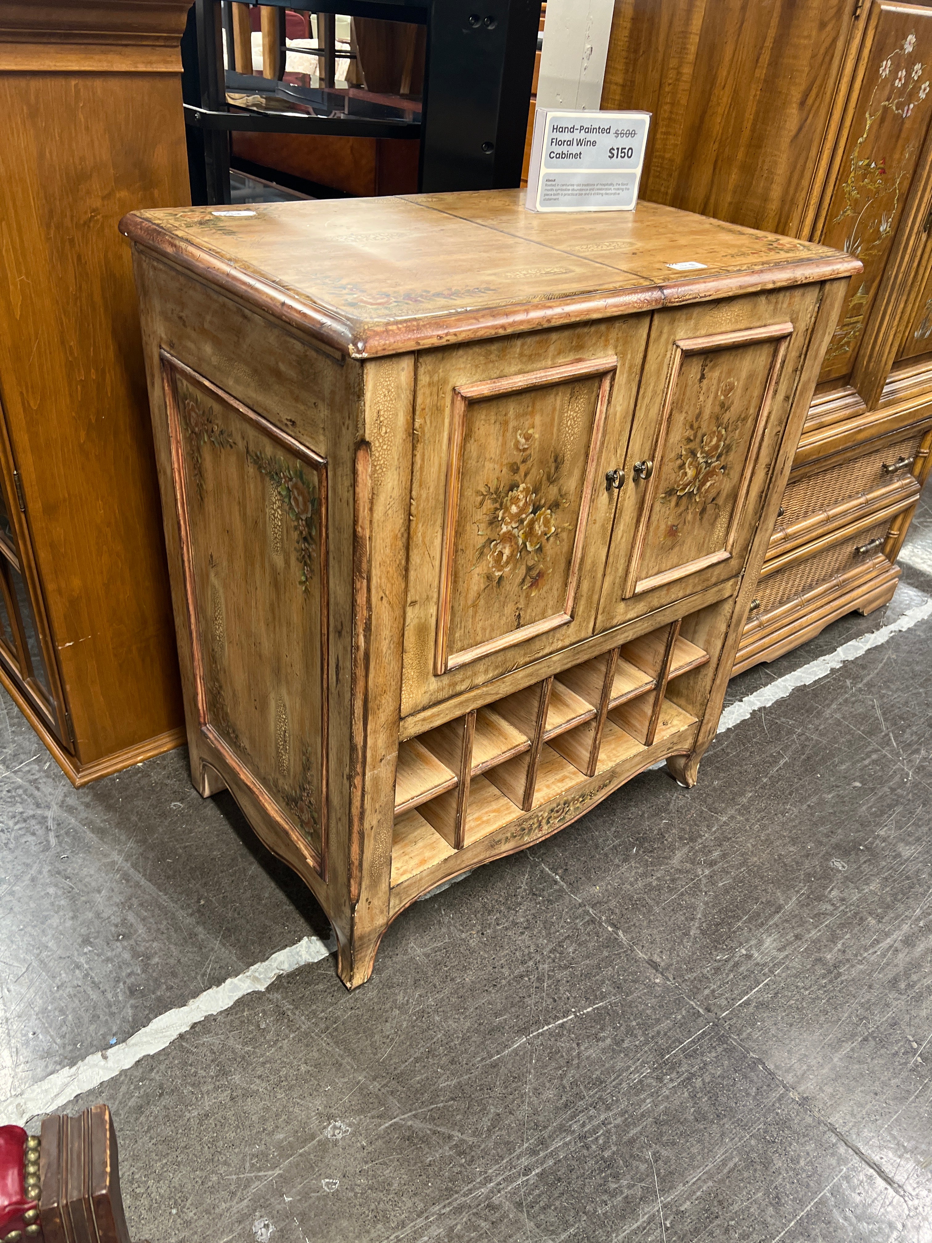 Hand-Painted Floral Wine Cabinet