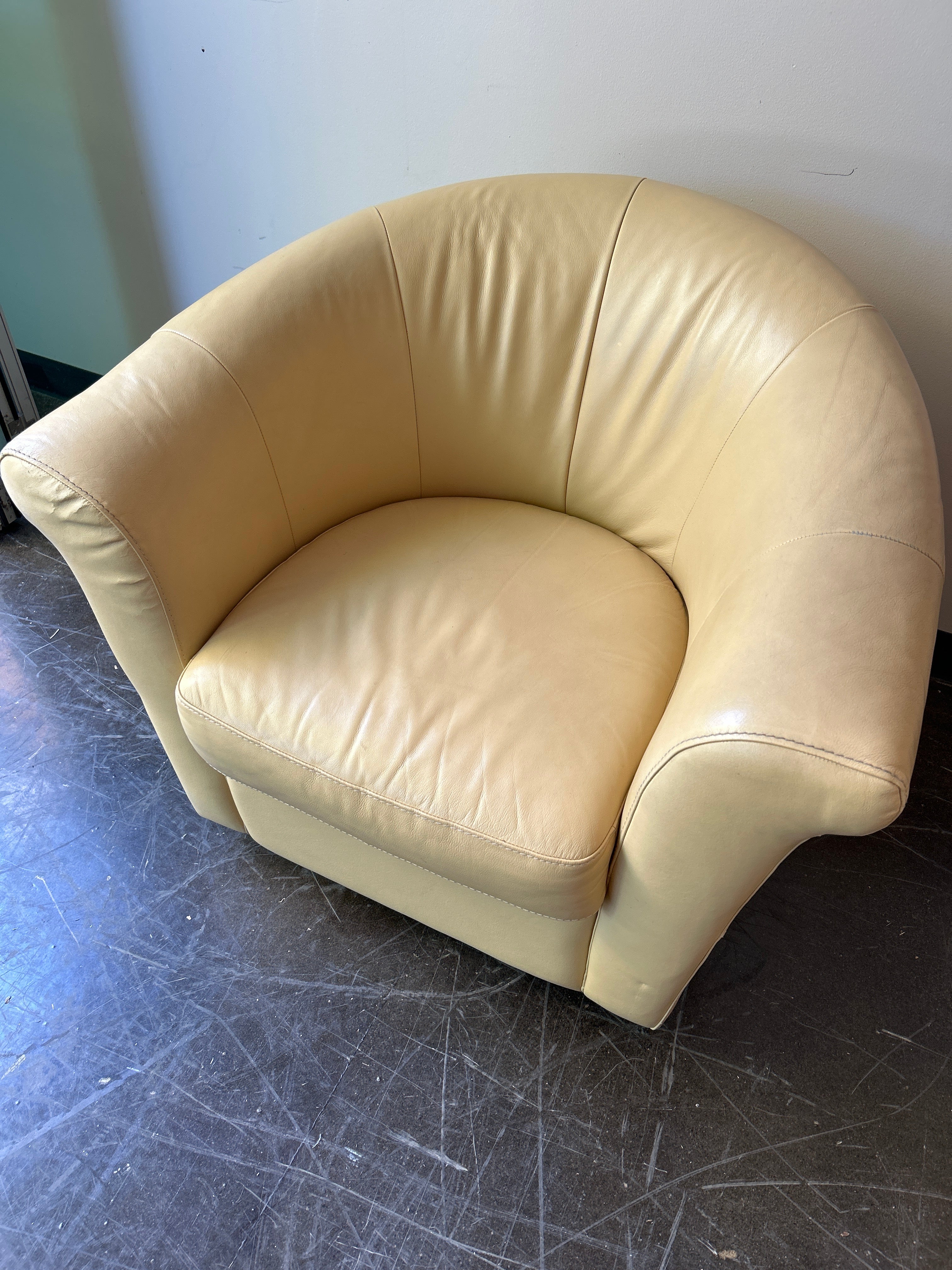 Butter Yellow Colored Leather Swivel Chair