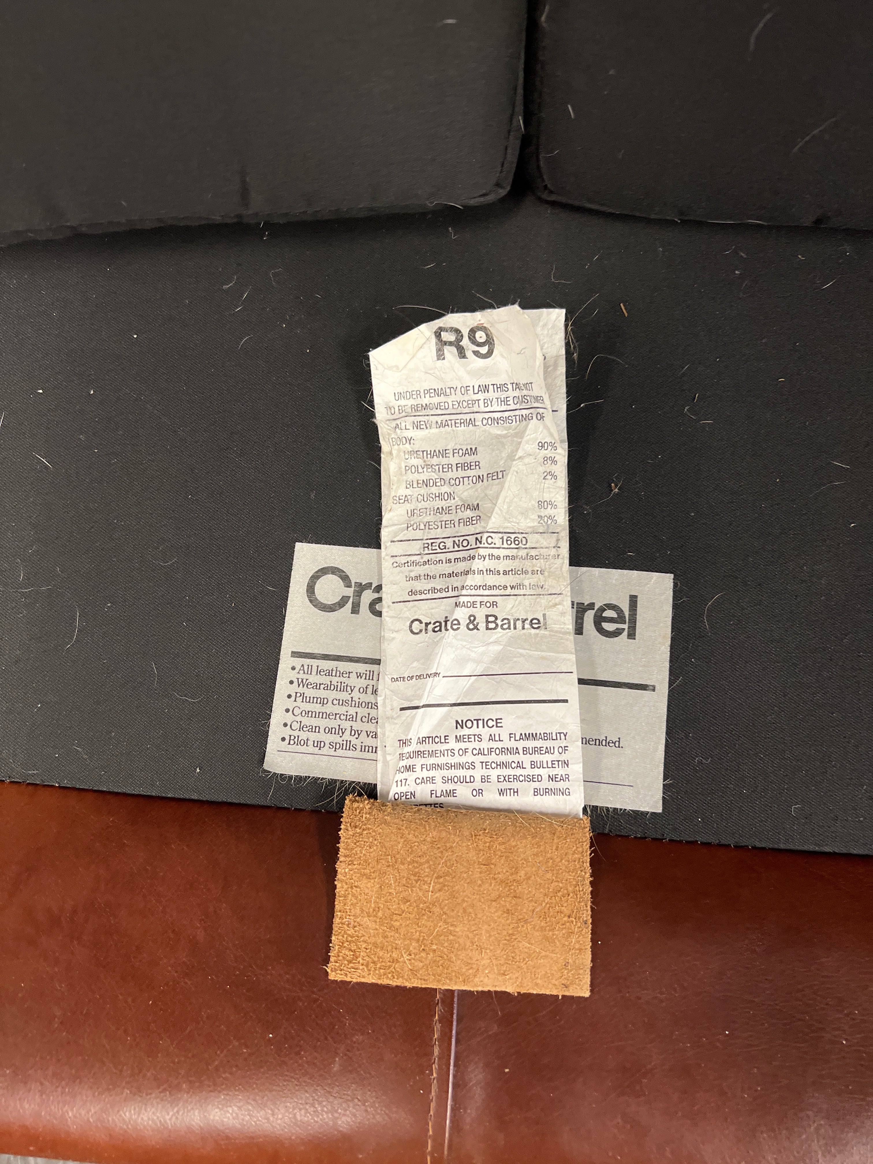 Crate and Barrel Axis 62" Leather Loveseat in Excellent Condition