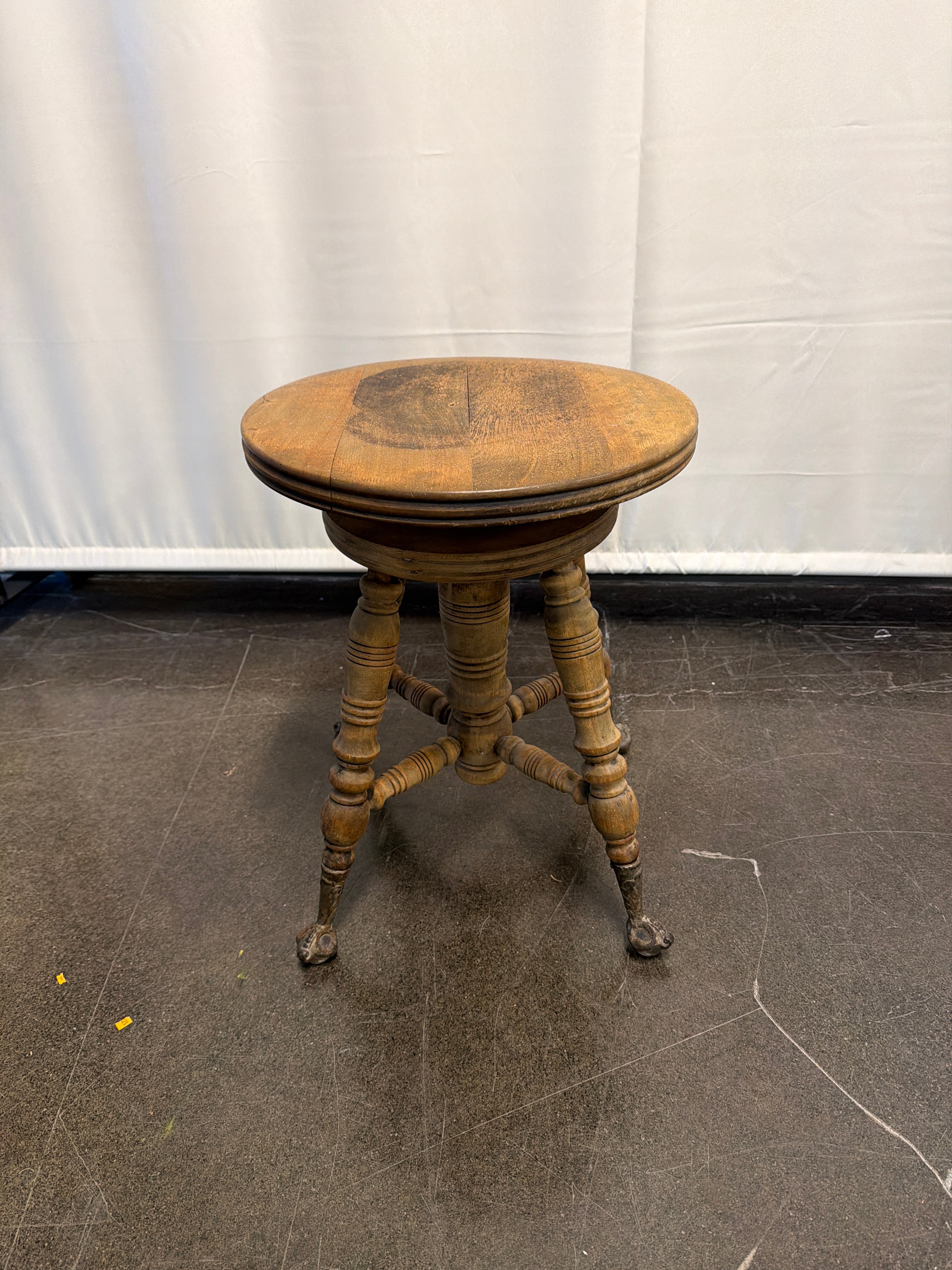 Antique Victorian Style Swivel Piano Stool with Claw Feet