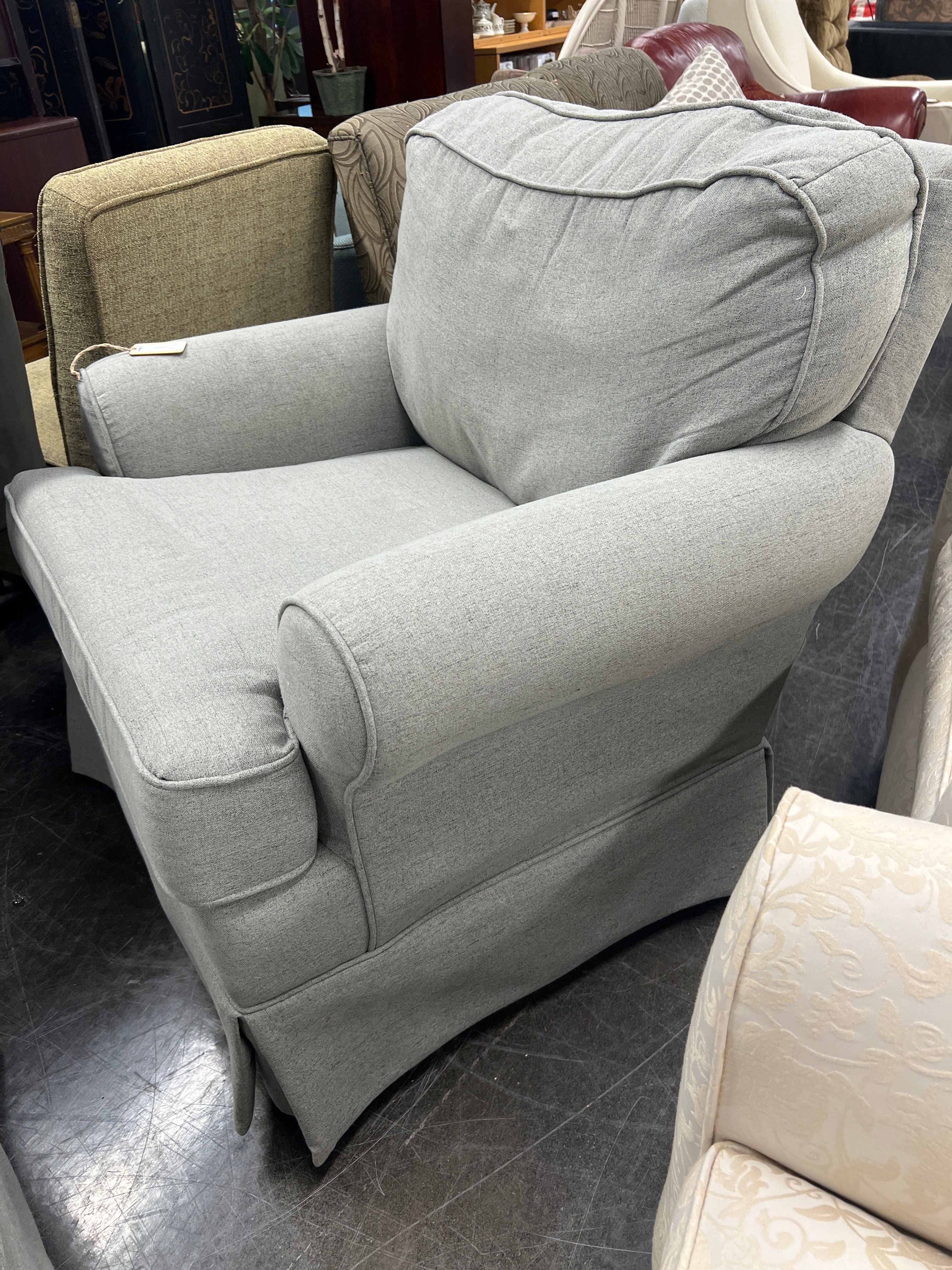Relaxing Grey Fabric Swivel Chair and Ottoman Set