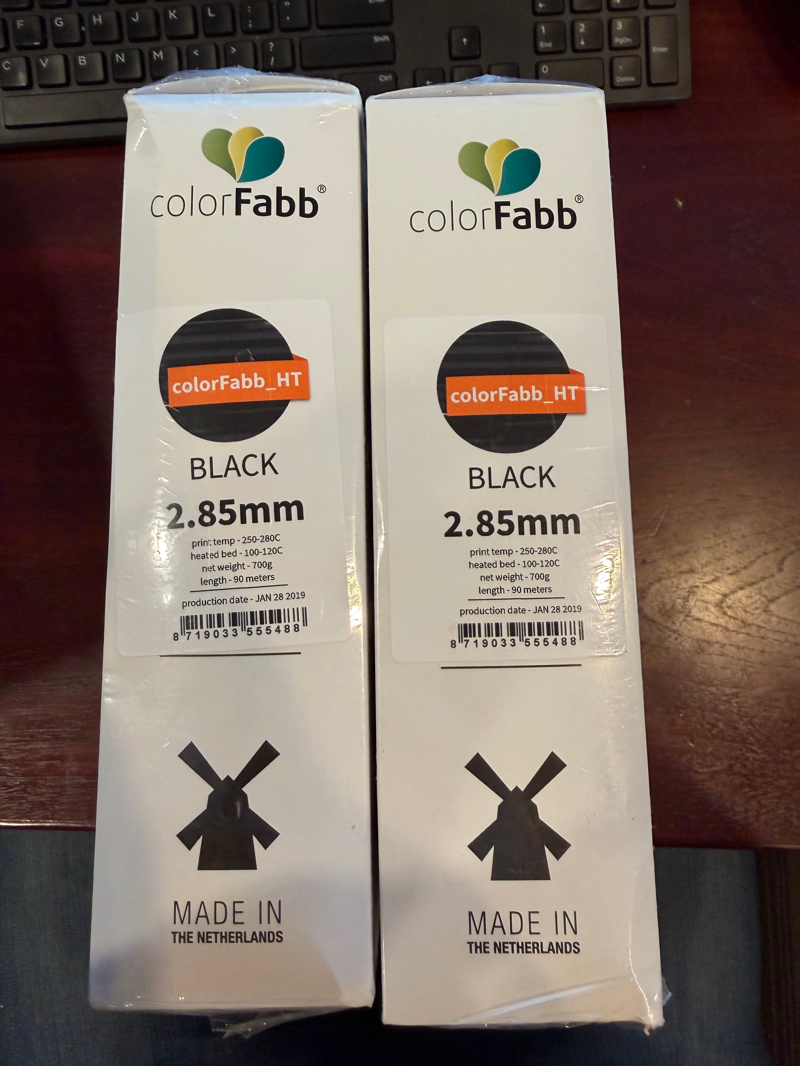Lot of Two (2) Color Fabb Black 2.85mm 3d Printing Filament - 700g, 90 Meters - New (Damage to Box)