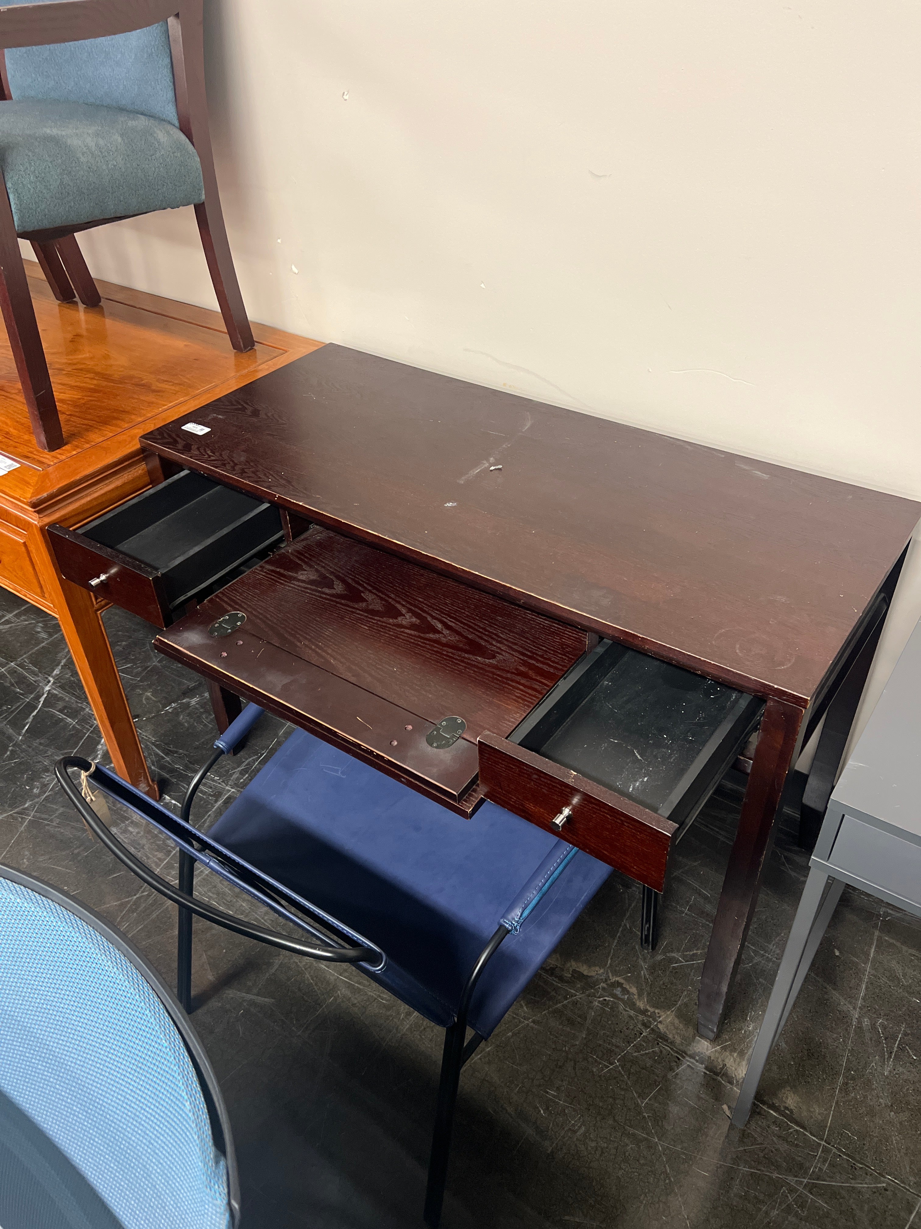 Dark Wood Writing Desk with Three Drawers