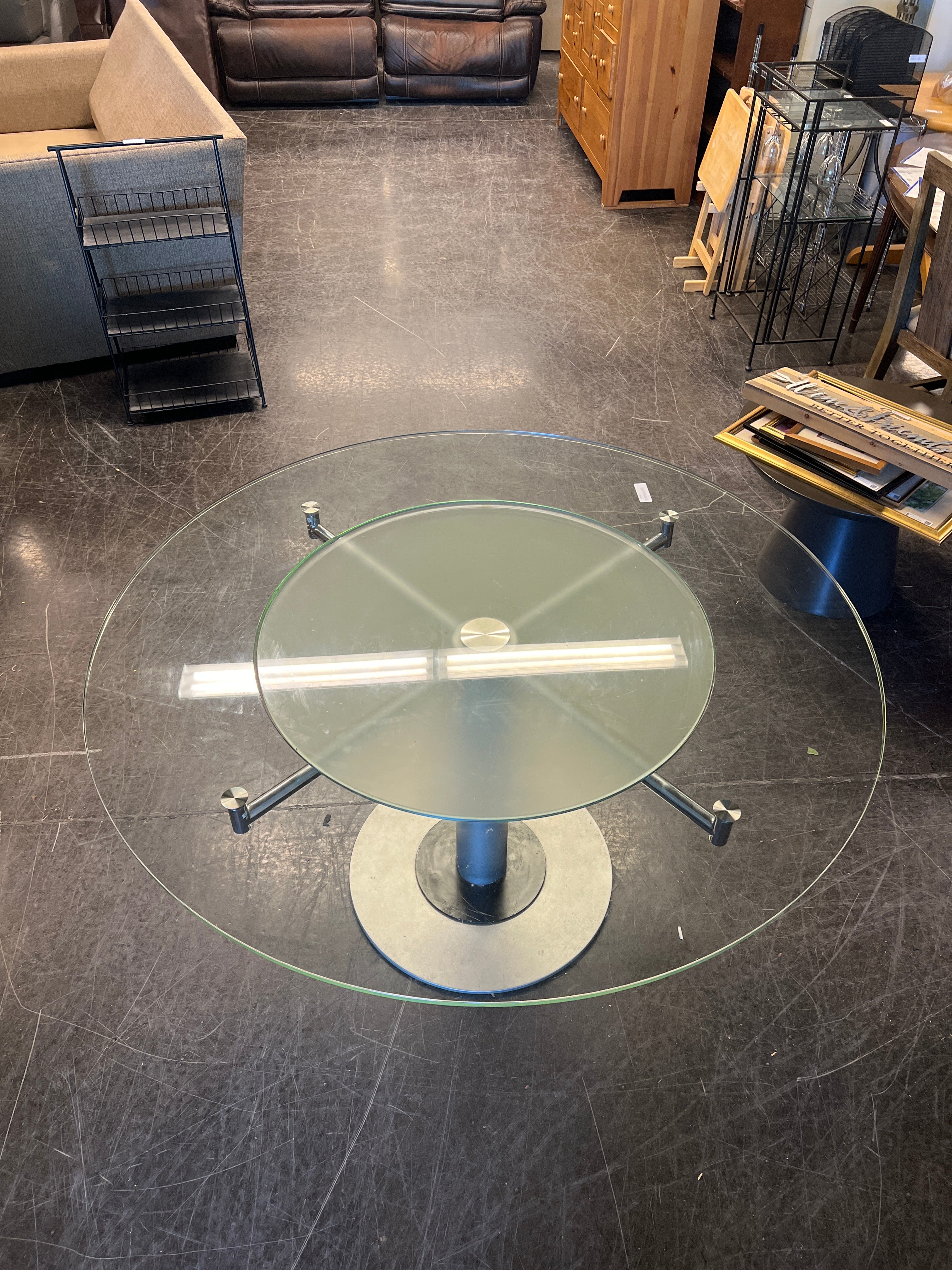 Round Glass Dining Table, with Lazy Susan Middle