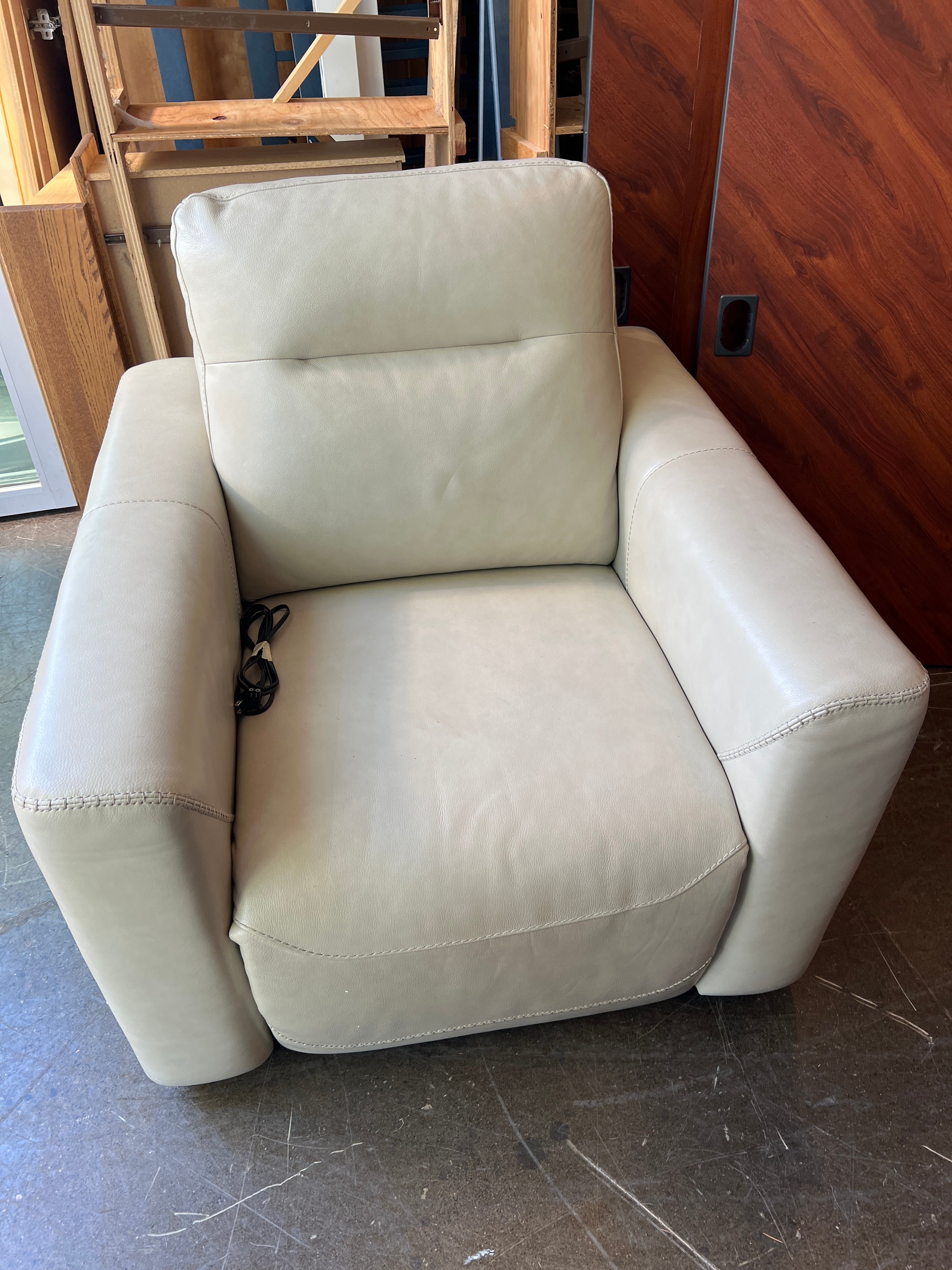 Modern Taupe Leather Power Recliner